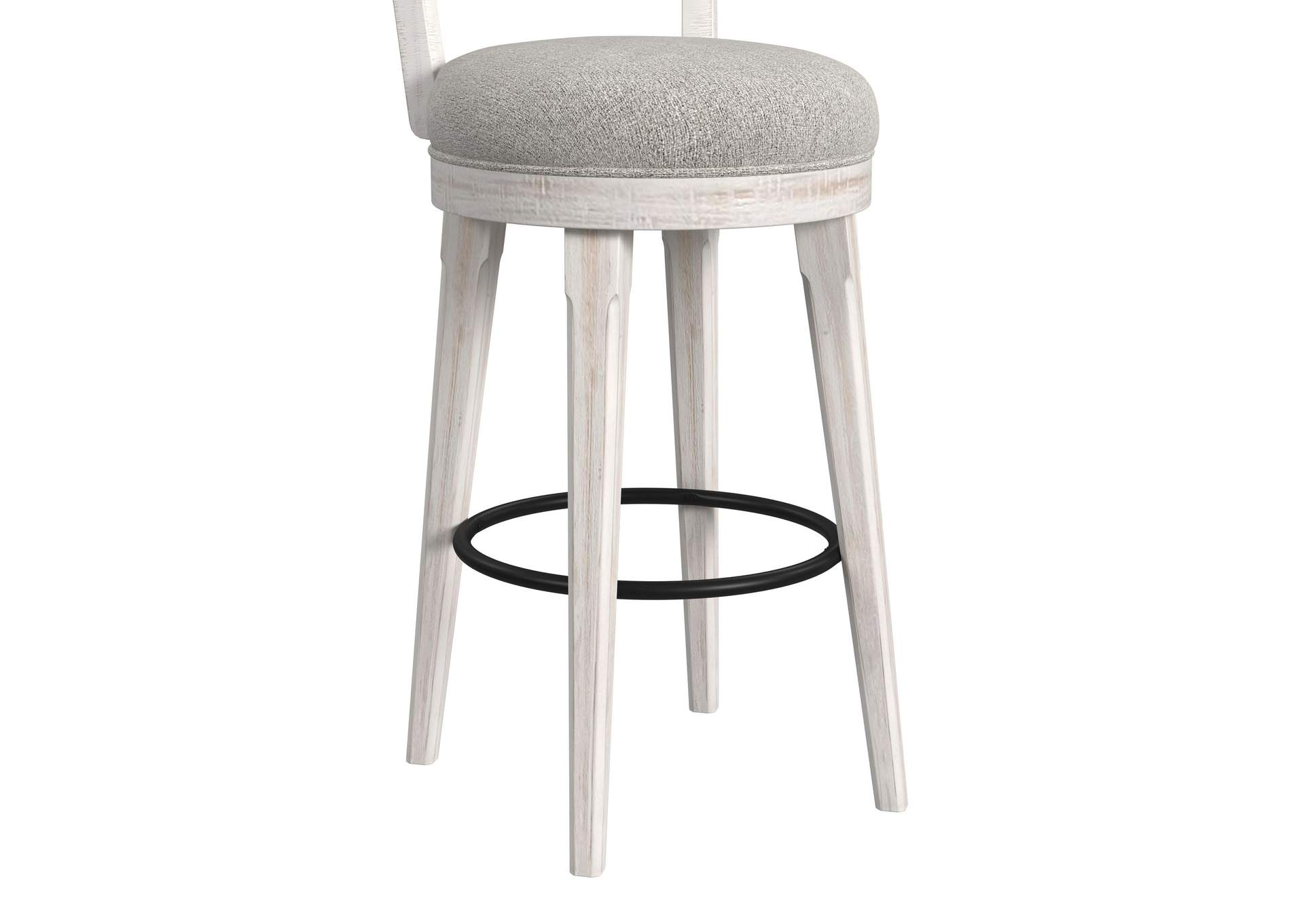 Rogen Rustic Swivel Bar Stool With Grey Fabric In Rustic White 2 Per Carton image 8