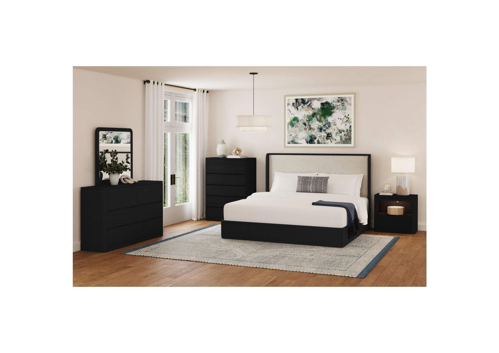 Rosalie California King Upholstery Bed In Black image 1