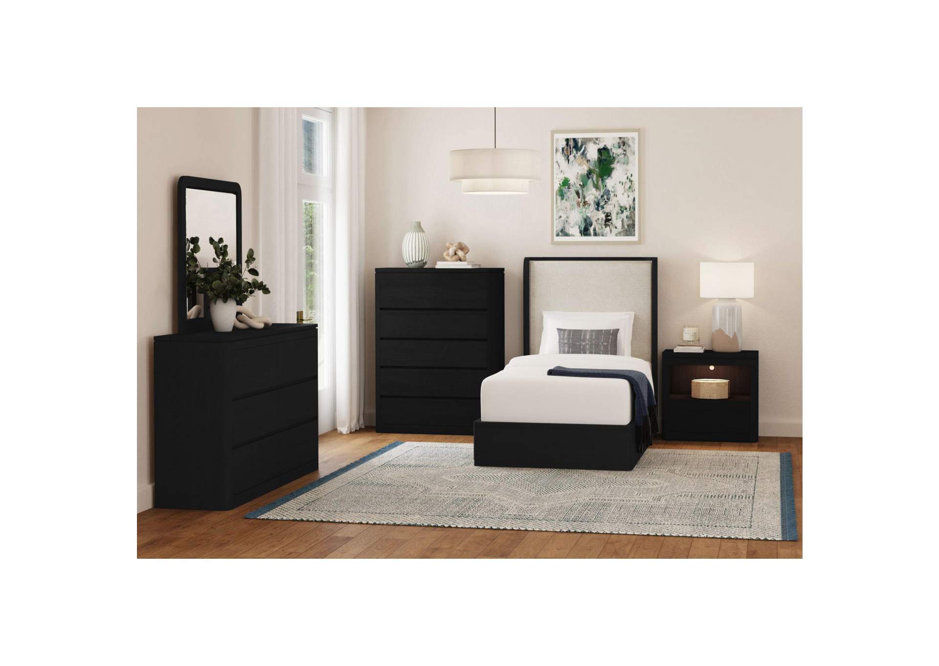 Rosalie Twin Upholstery Bed In Black image 1
