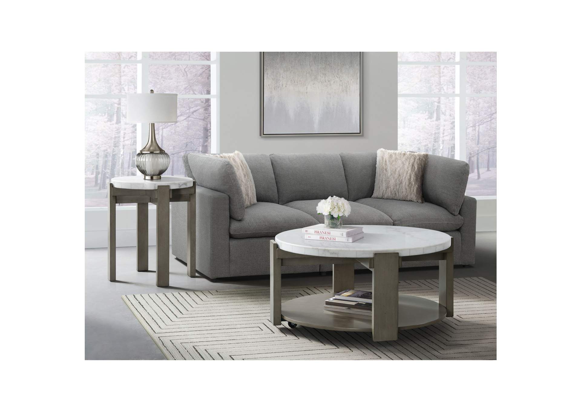 Rosamel Round Coffee Table In Ash Brown image 1