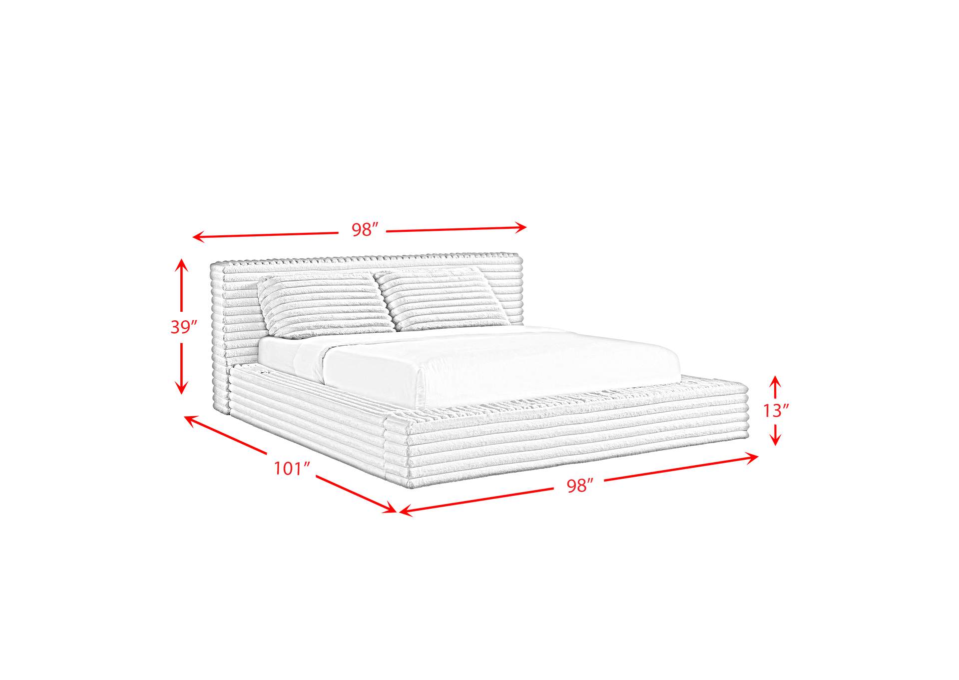 Rosebery King Upholstery Bed With 2 Pillows In Light Grey Corduroy image 8