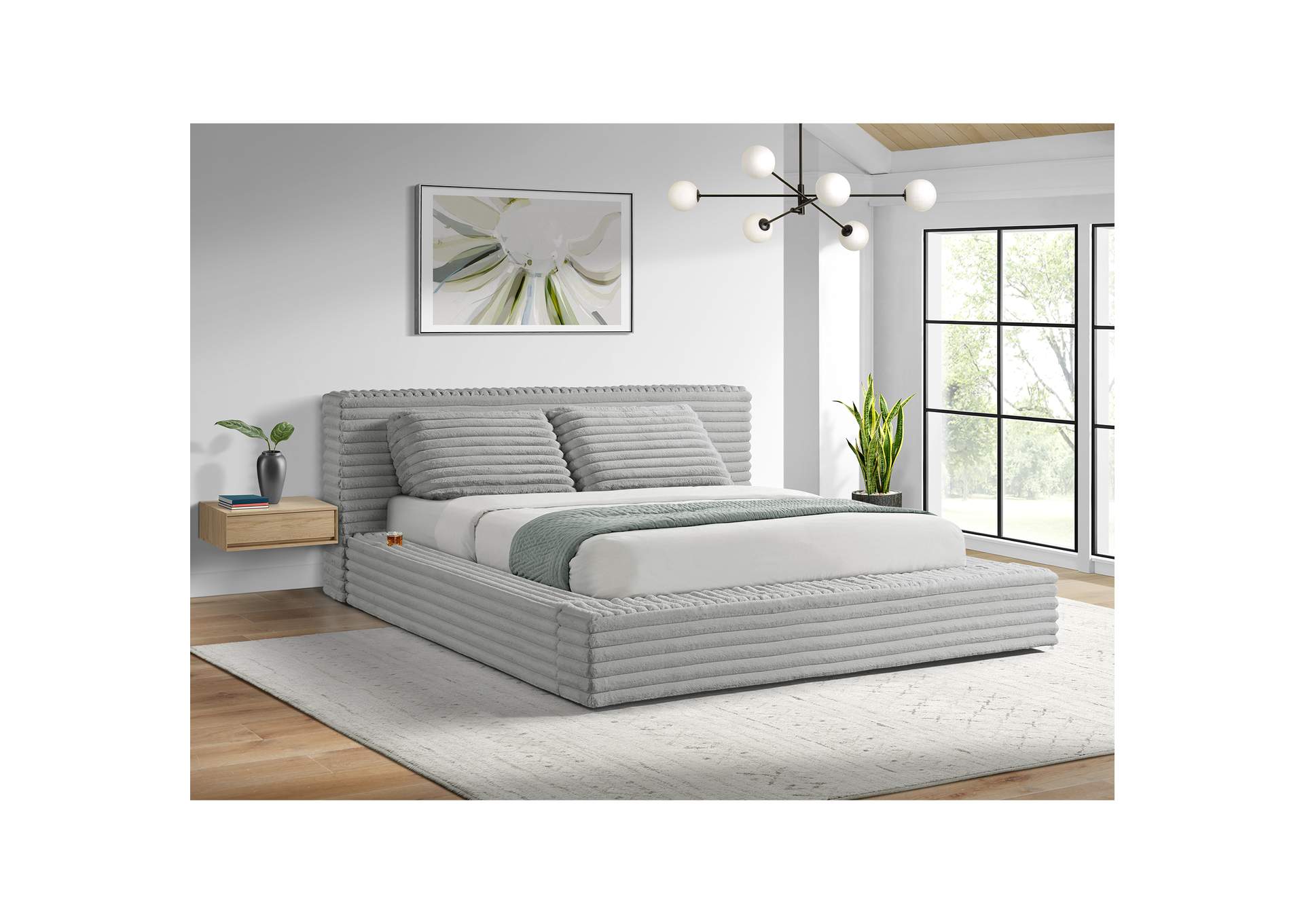 Rosebery King Upholstery Bed With 2 Pillows In Light Grey Corduroy image 1