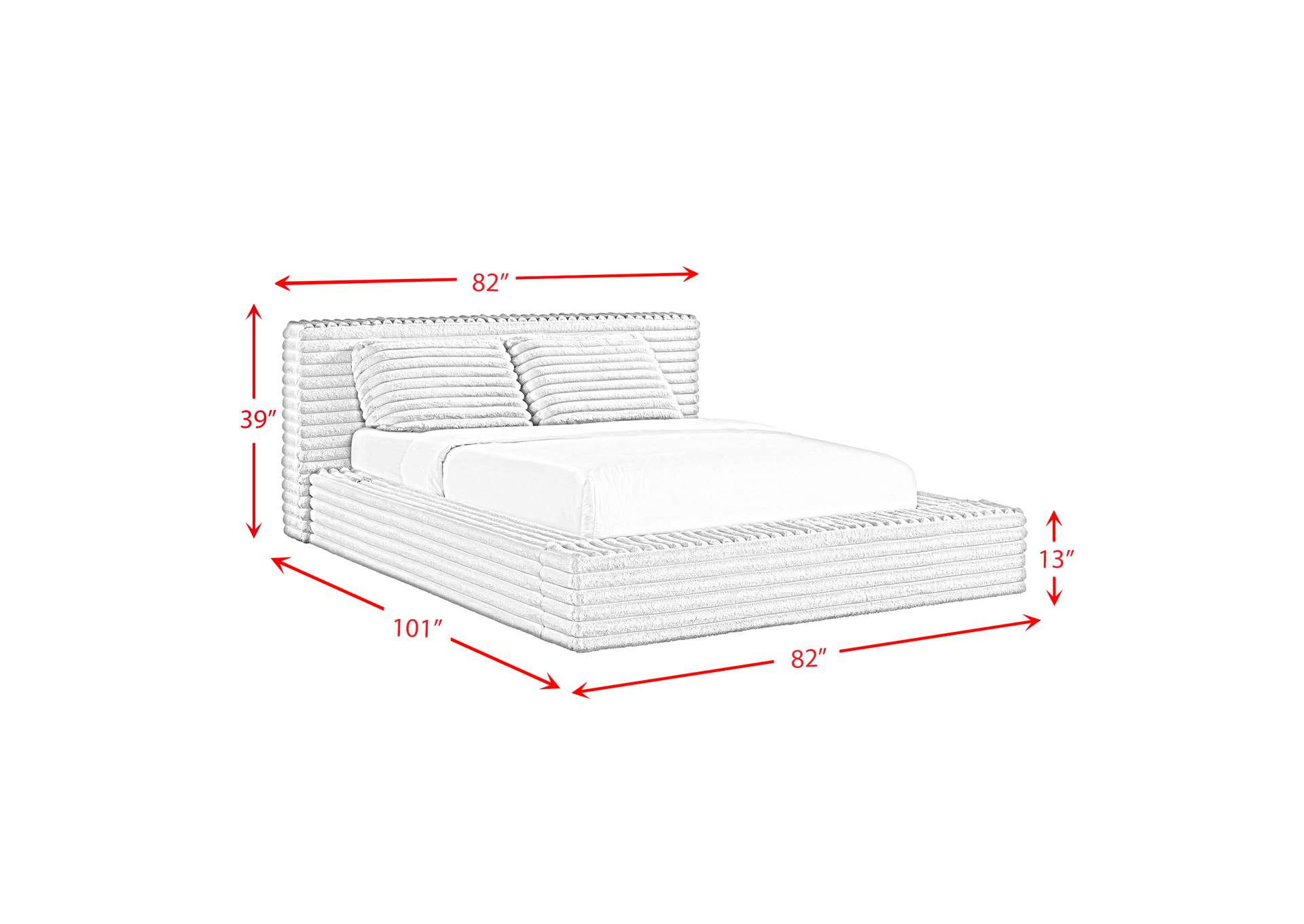 Rosebery Queen Upholstery Bed With 2 Pillows In Light Grey Corduroy image 8