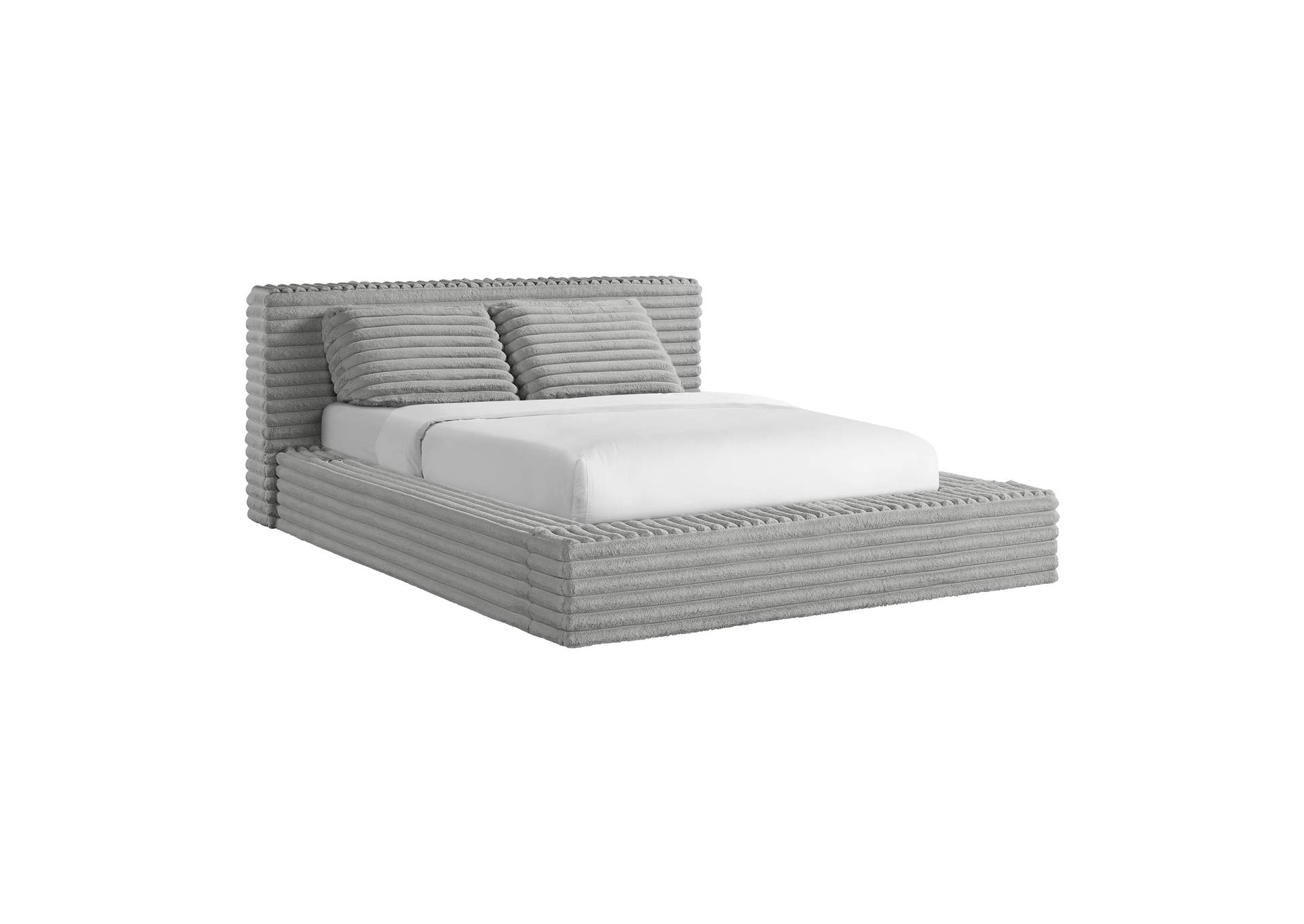 Rosebery Queen Upholstery Bed With 2 Pillows In Light Grey Corduroy image 3