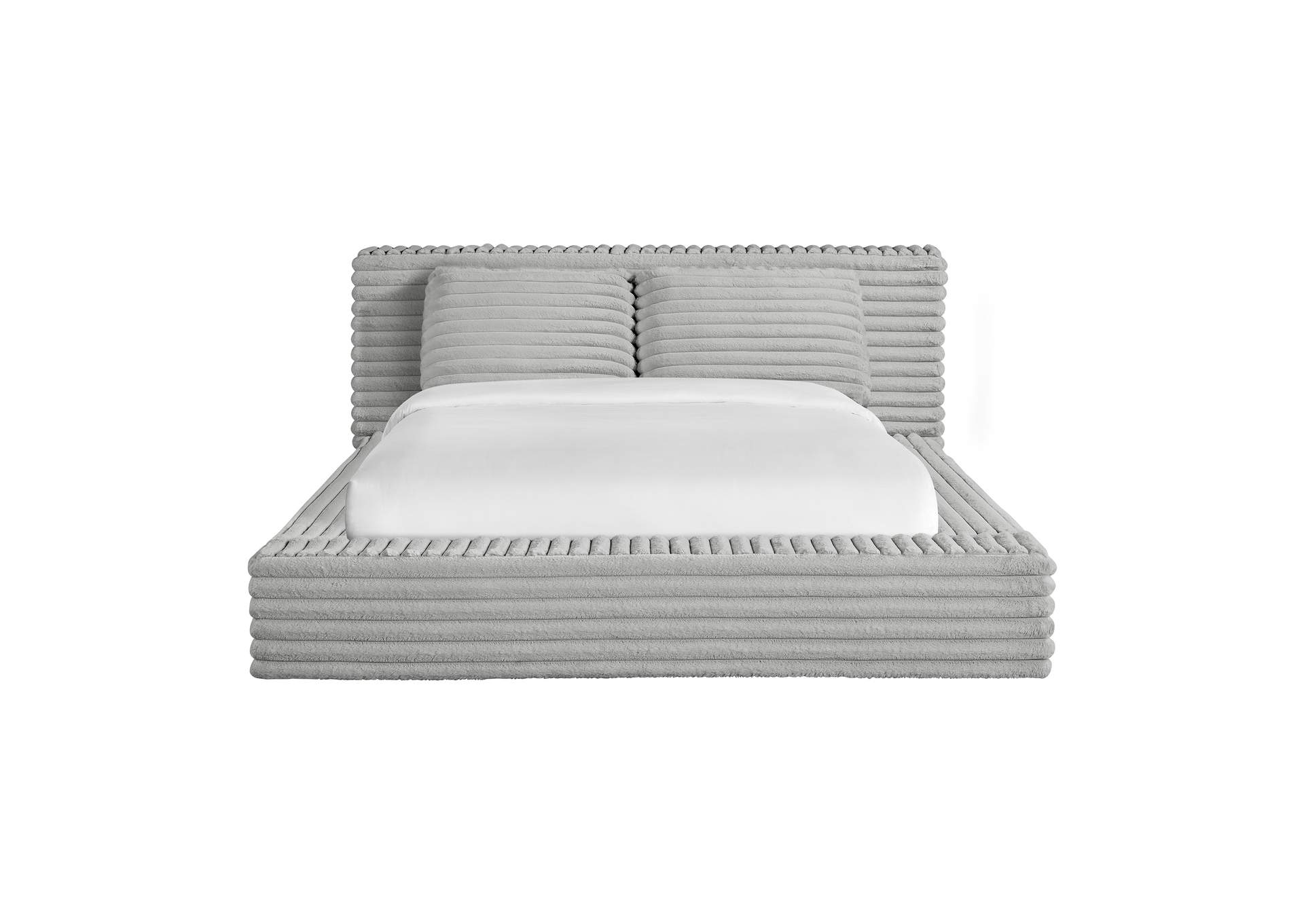Rosebery Queen Upholstery Bed With 2 Pillows In Light Grey Corduroy image 4