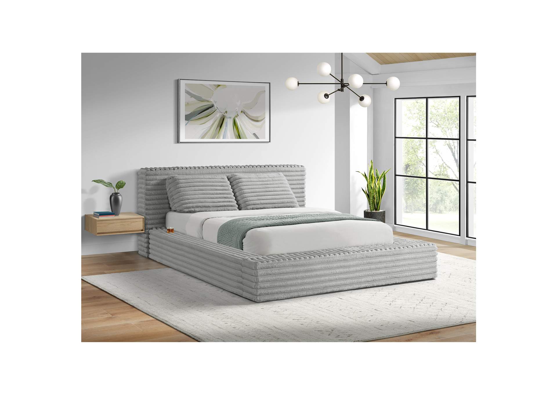 Rosebery Queen Upholstery Bed With 2 Pillows In Light Grey Corduroy image 1