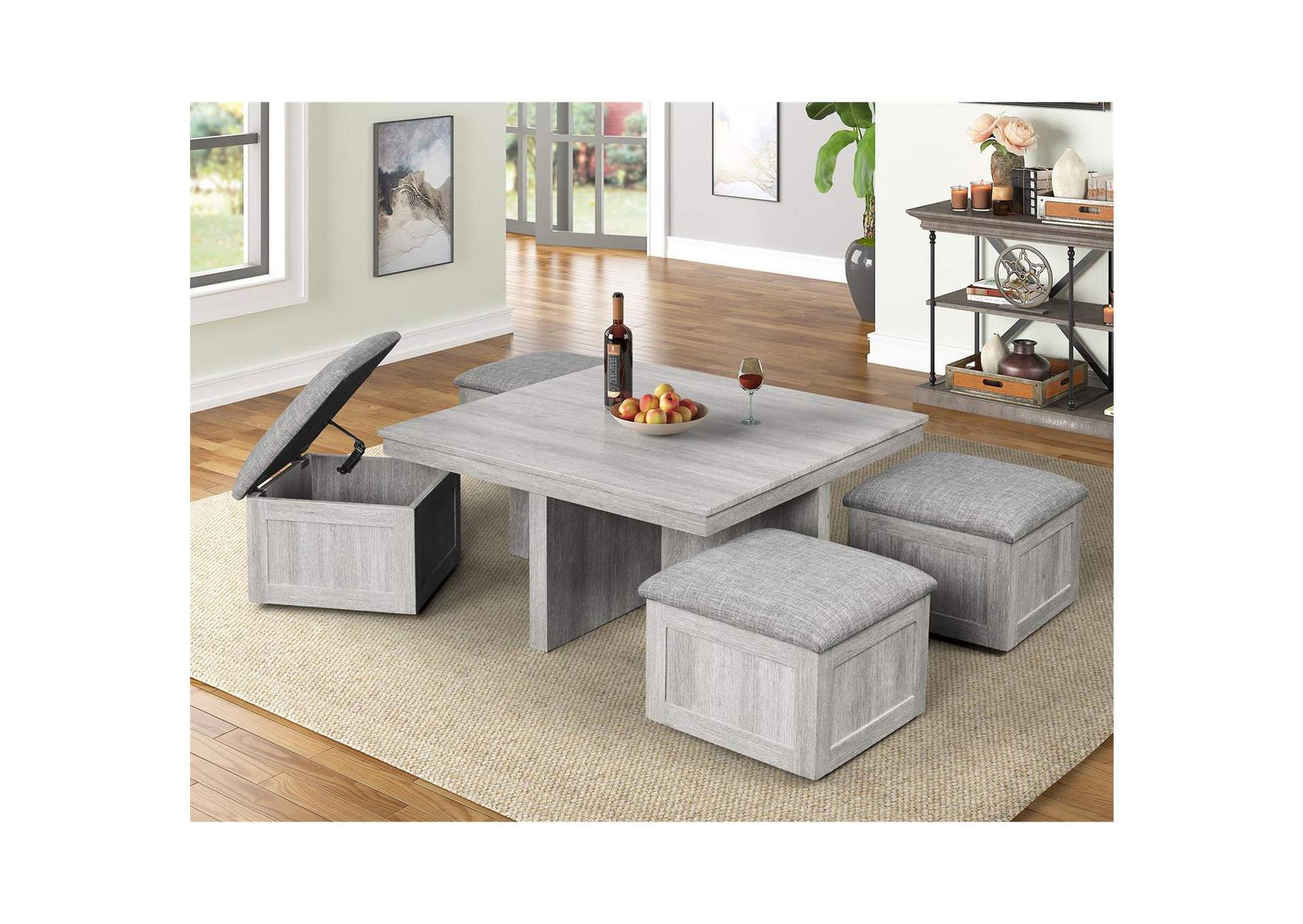 Uster Coffee Table With Four Storage Stools Grey image 1