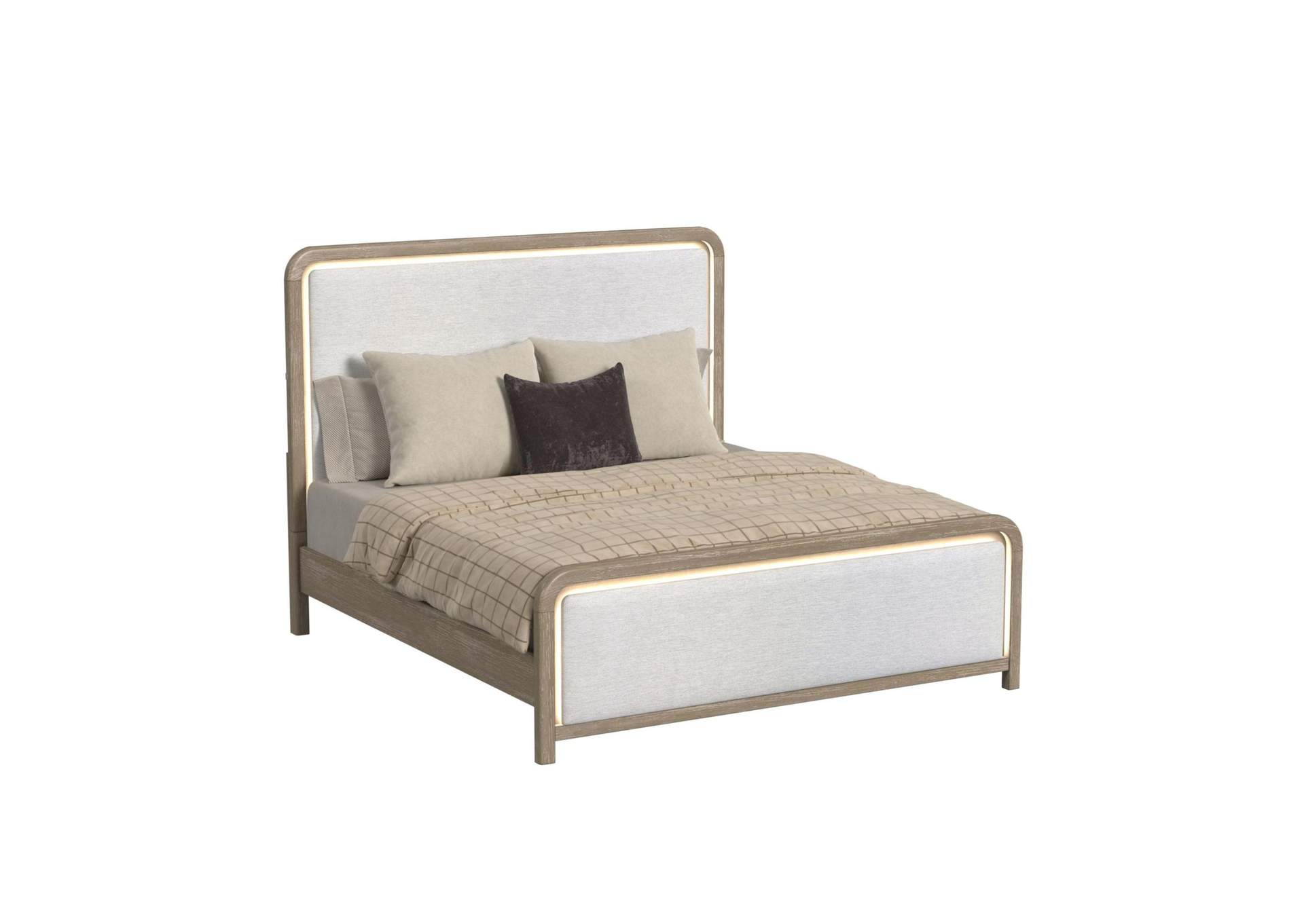 Sabrina King Upholstery Bed With Led And White Fabric In Brown Oak image 3
