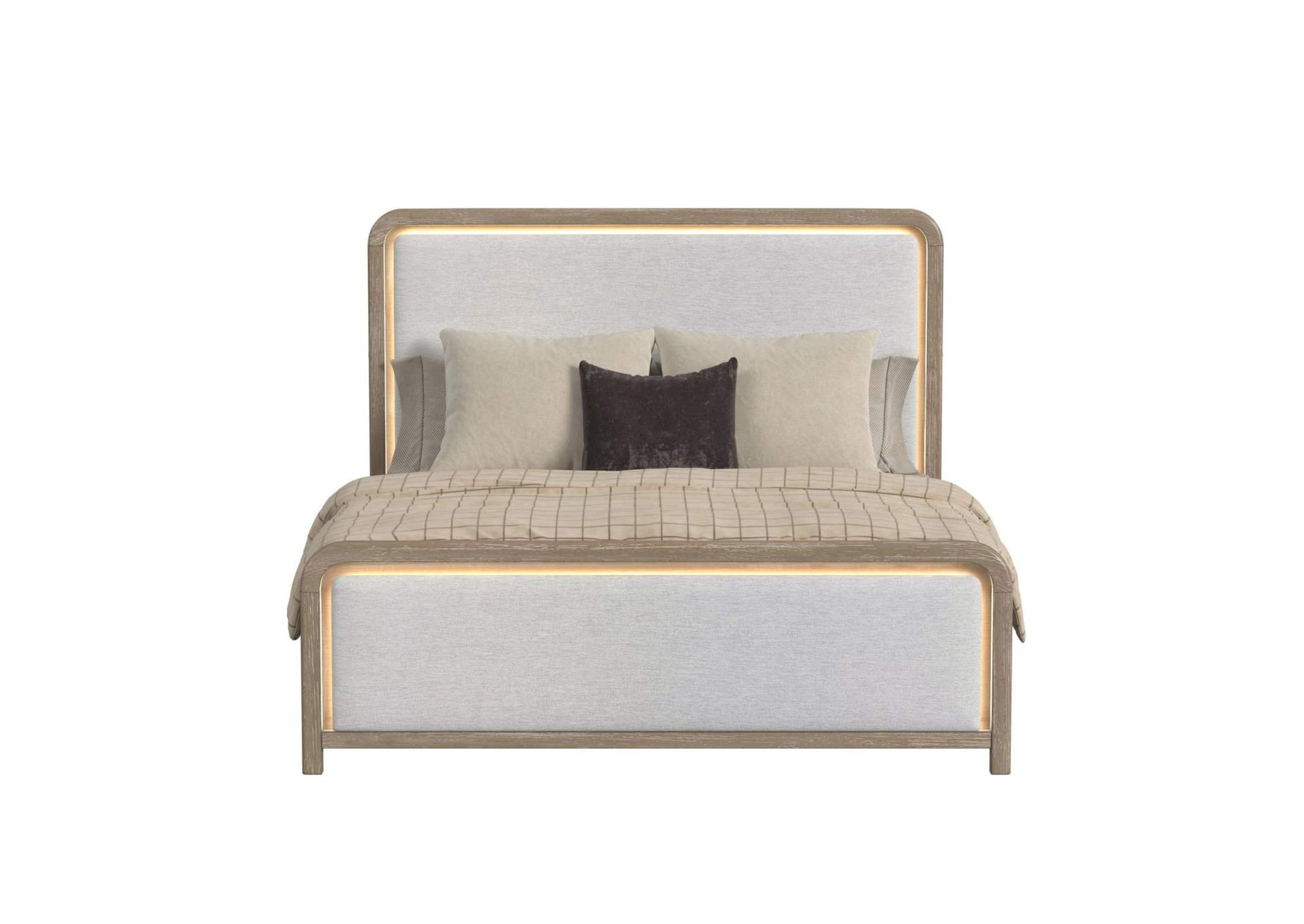 Sabrina King Upholstery Bed With Led And White Fabric In Brown Oak image 4