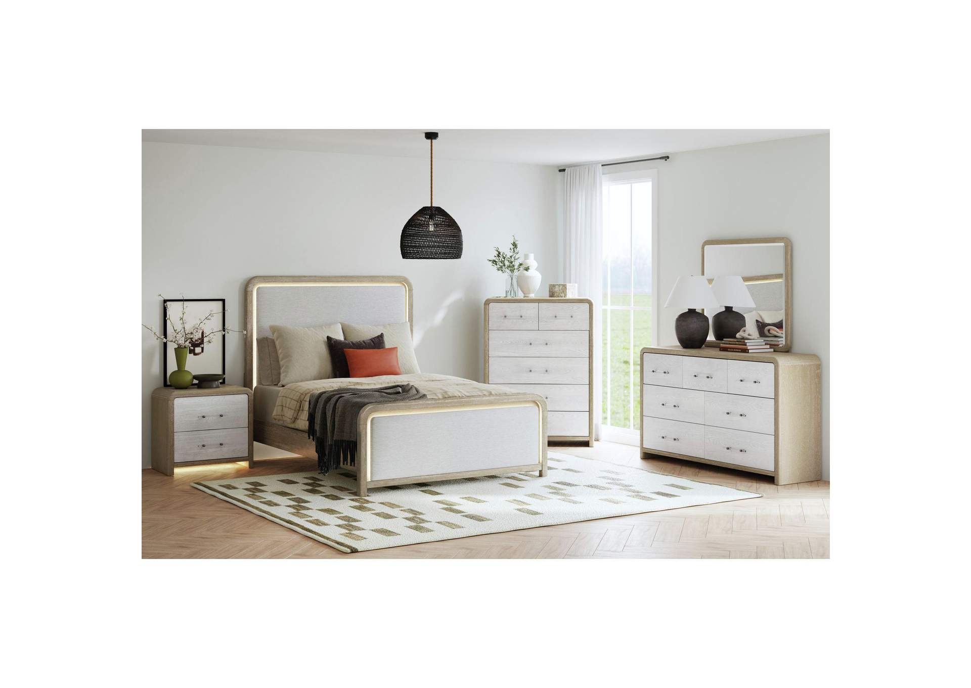 Sabrina Dresser And Mirror Set In White And Brown Oak image 1
