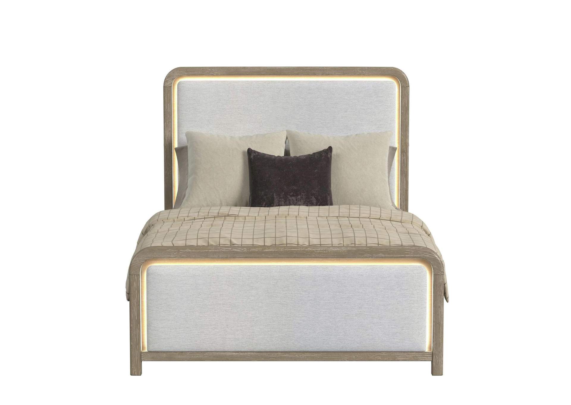 Sabrina Queen Upholstery Bed With Led And White Fabric In Brown Oak image 4