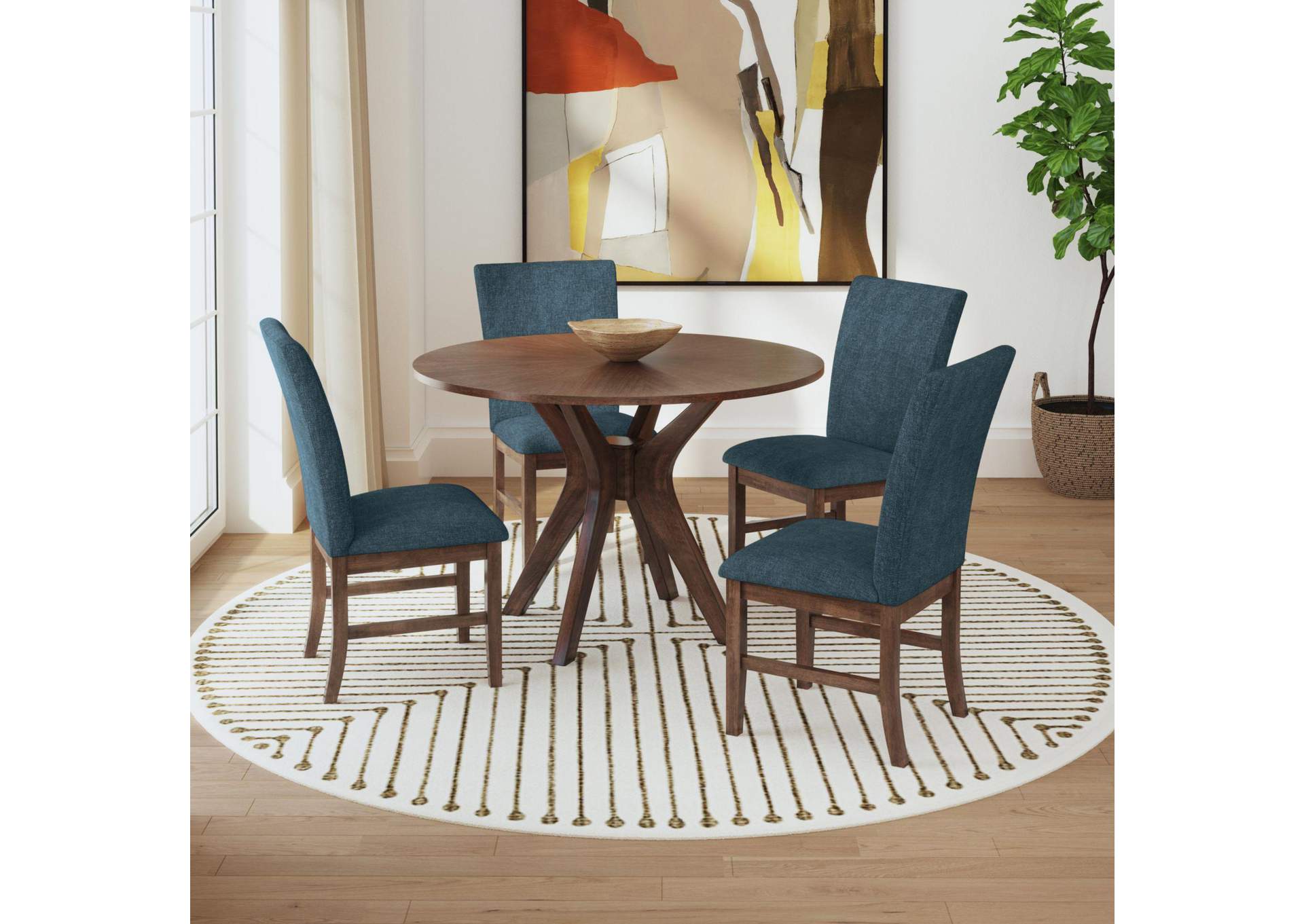 Santa Barbara Dining Side Chair With Denim Blue Fabric In Walnut 2 Per Carton image 1