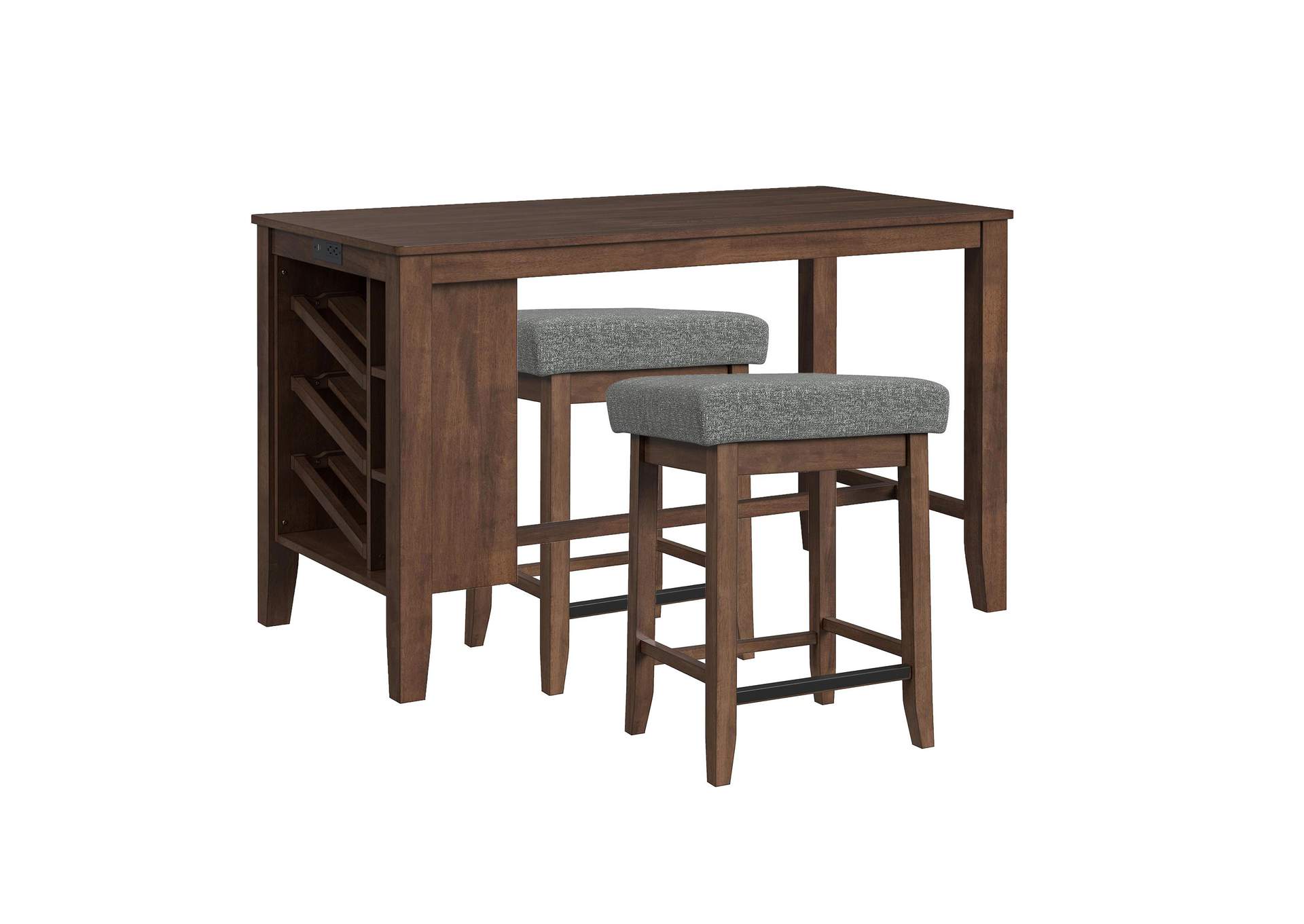 Santa Barbara Kitchen Island 2 Counter Stools With Dark Grey Fabric In Walnut image 8