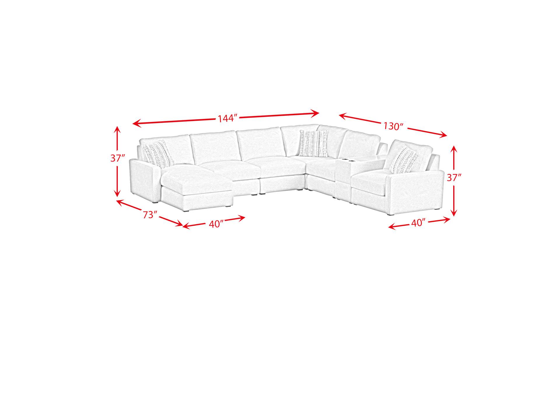 Select Modular 8Pc Sectional Set With Left Hand Facing Chaise In United Light Grey With Pillows In Level Jewelry image 11