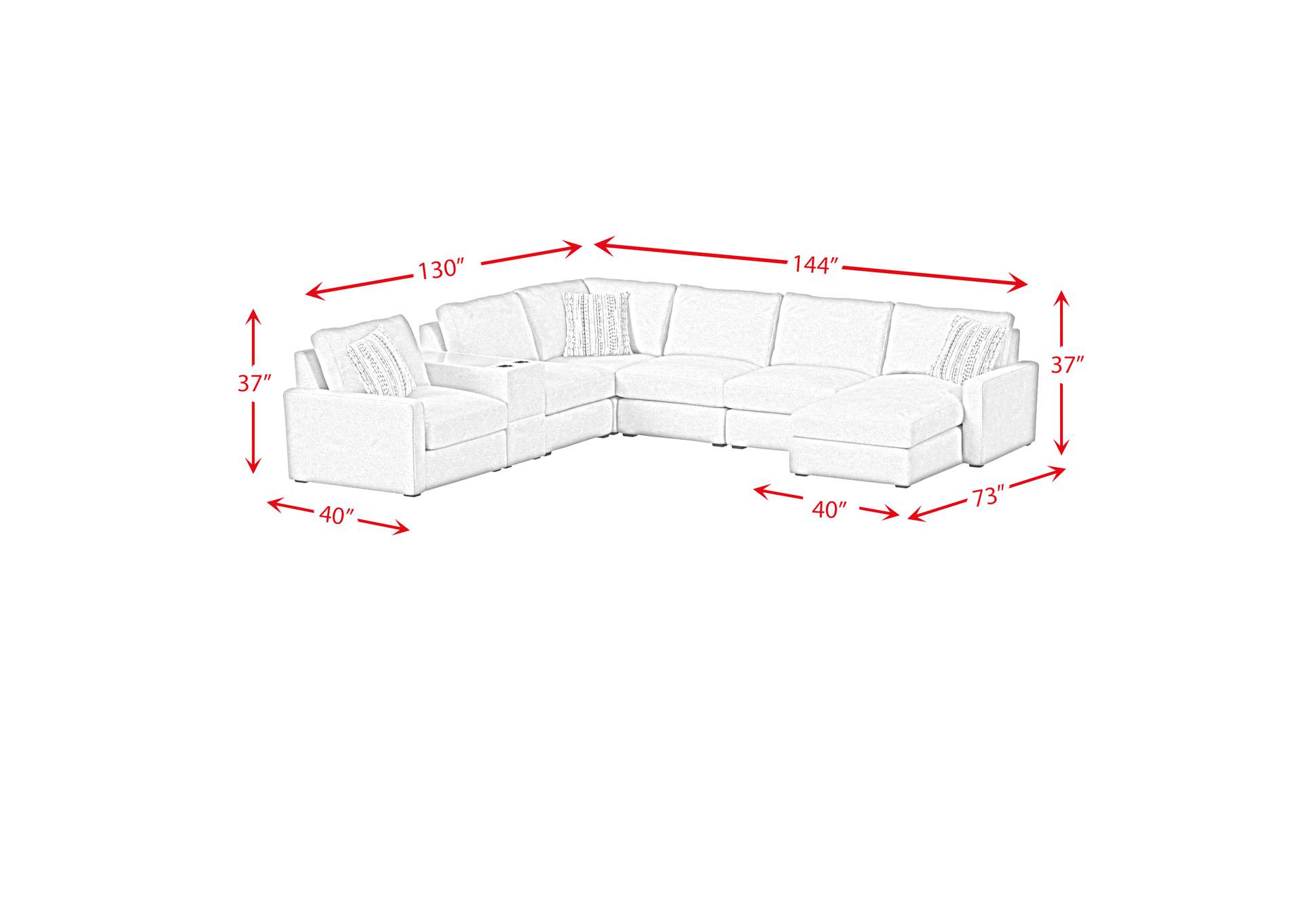 Select Modular 8Pc Sectional Set With Right Hand Facing Chaise In United Light Grey With Pillows In Level Jewelry image 11