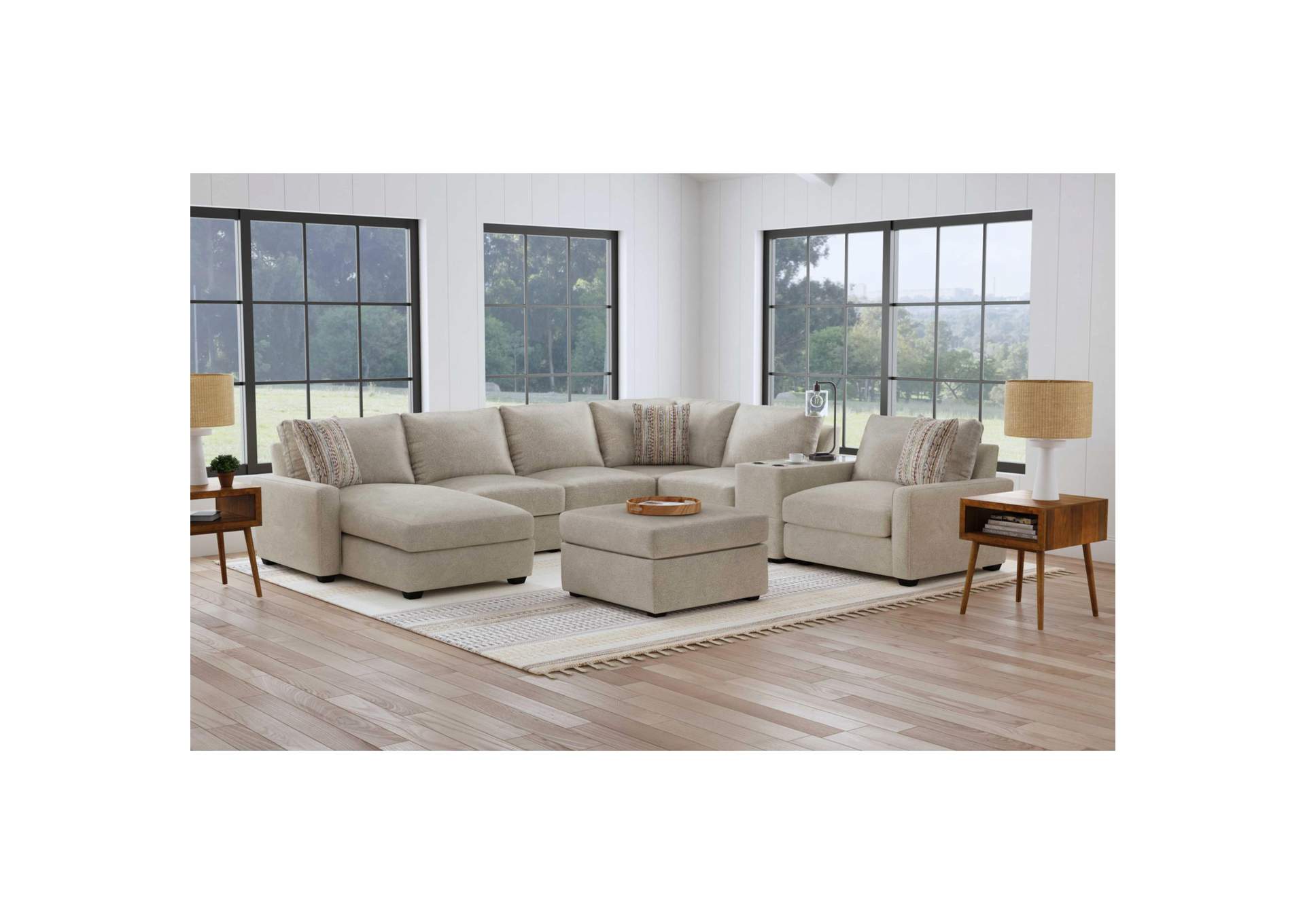 Select Modular 8Pc Sectional Set With Left Hand Facing Chaise In United Light Grey With Pillows In Level Jewelry image 1