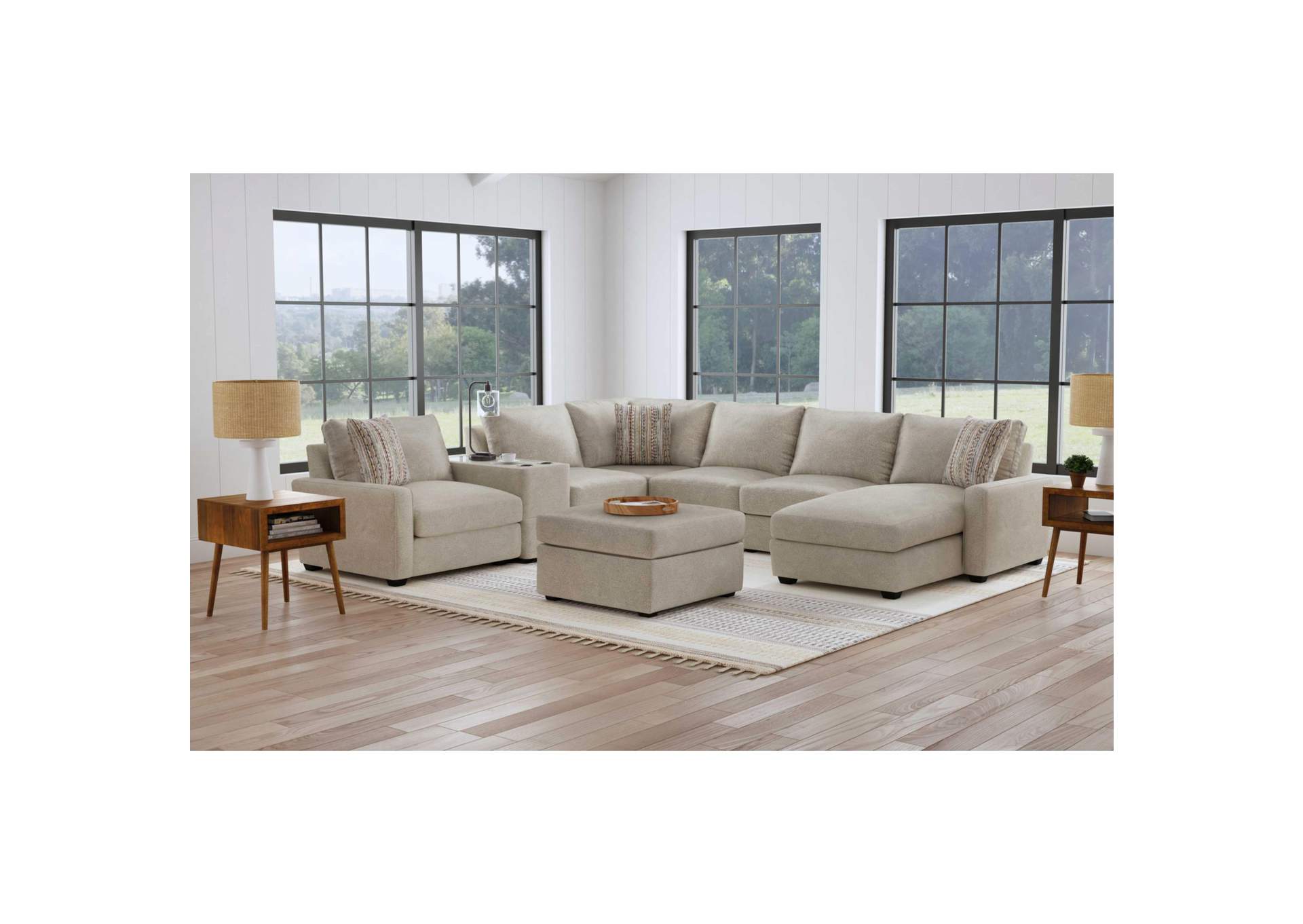 Select Modular 8Pc Sectional Set With Right Hand Facing Chaise In United Light Grey With Pillows In Level Jewelry image 1