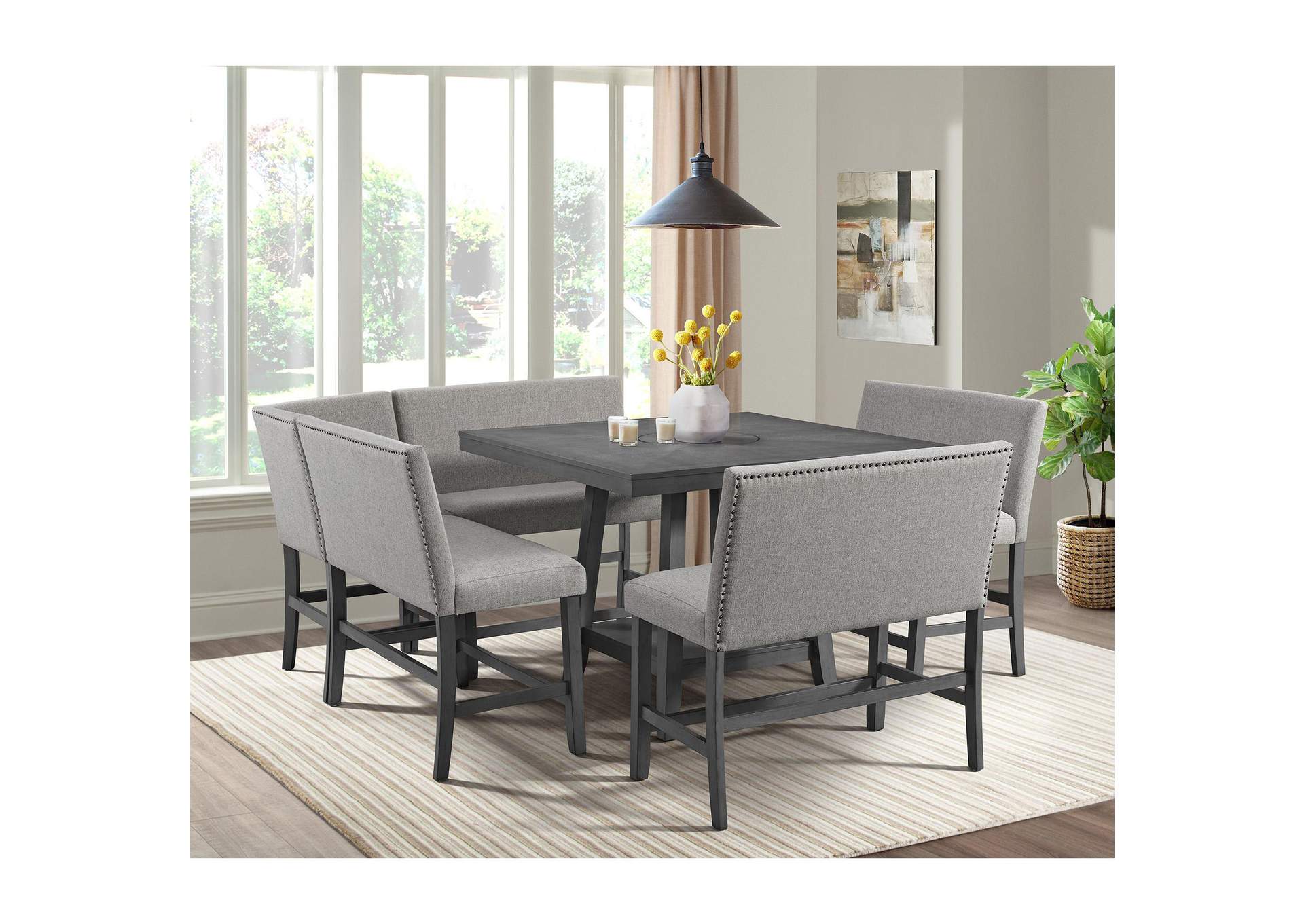 Seneca Counter Bench With Upholstered Back And Grey Fabric In Grey image 1