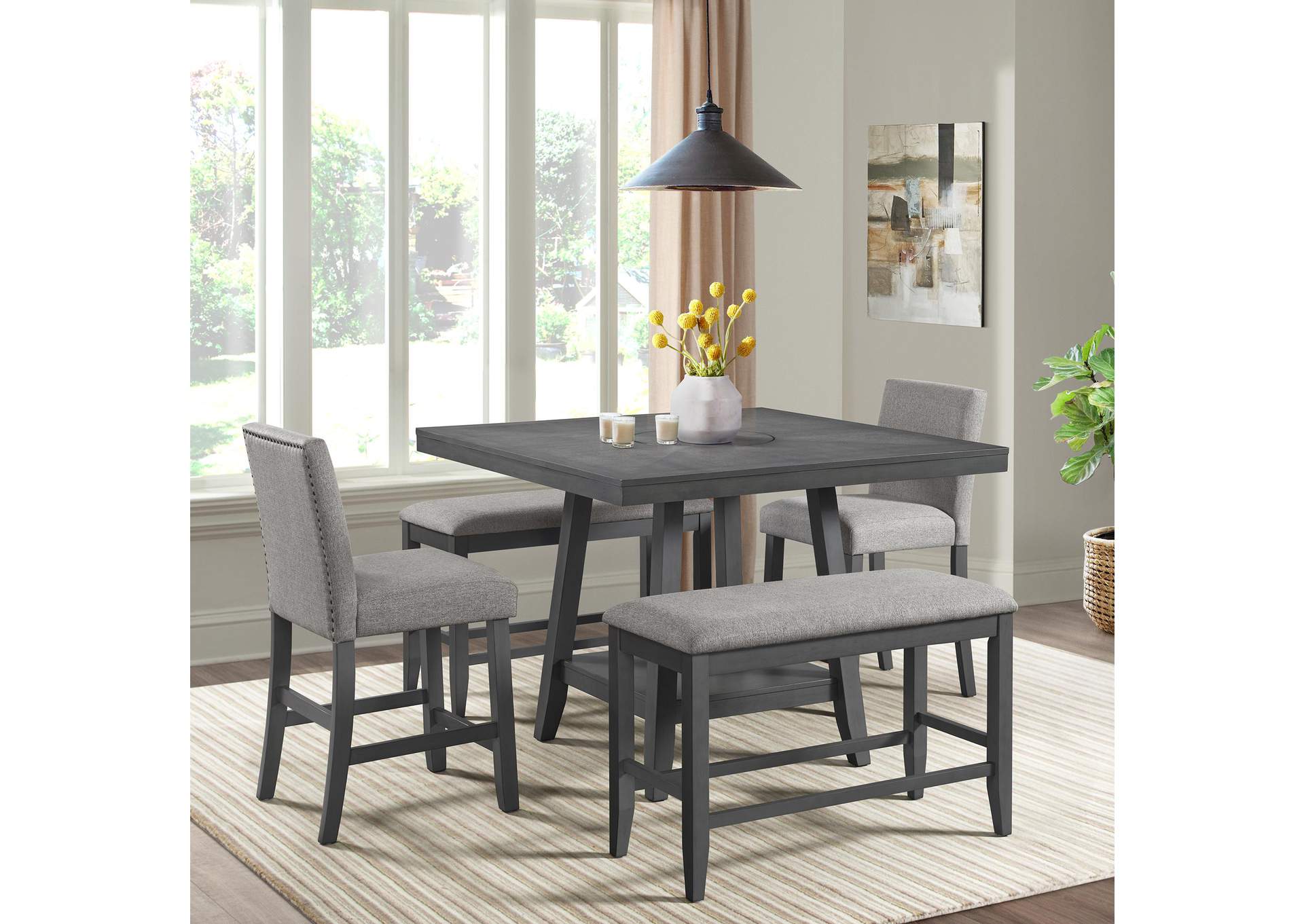 Seneca Counter Bench Without Back And With Grey Fabric In Grey image 1