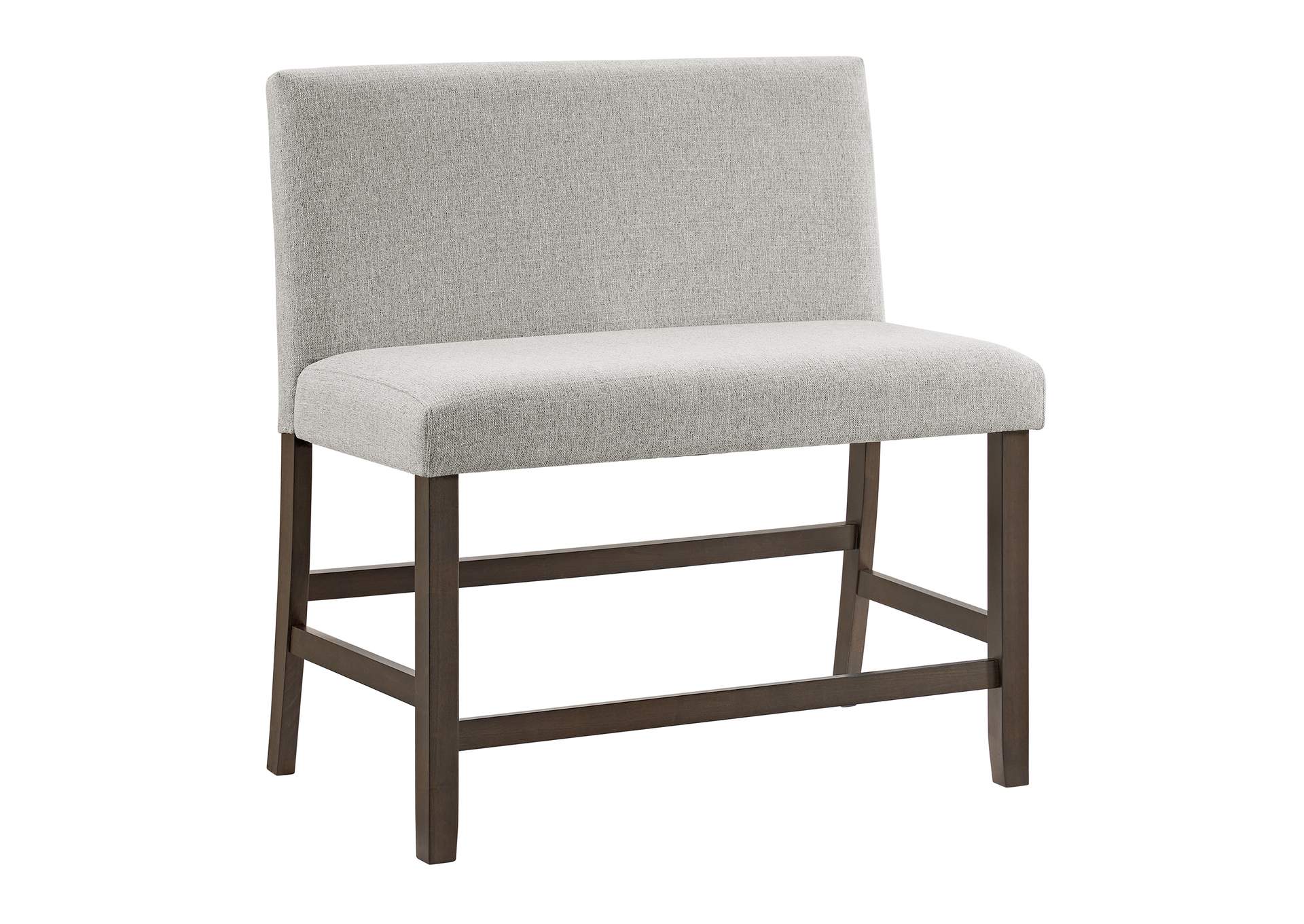 Seneca Counter Bench With Upholstered Back And Grey Fabric In Brown