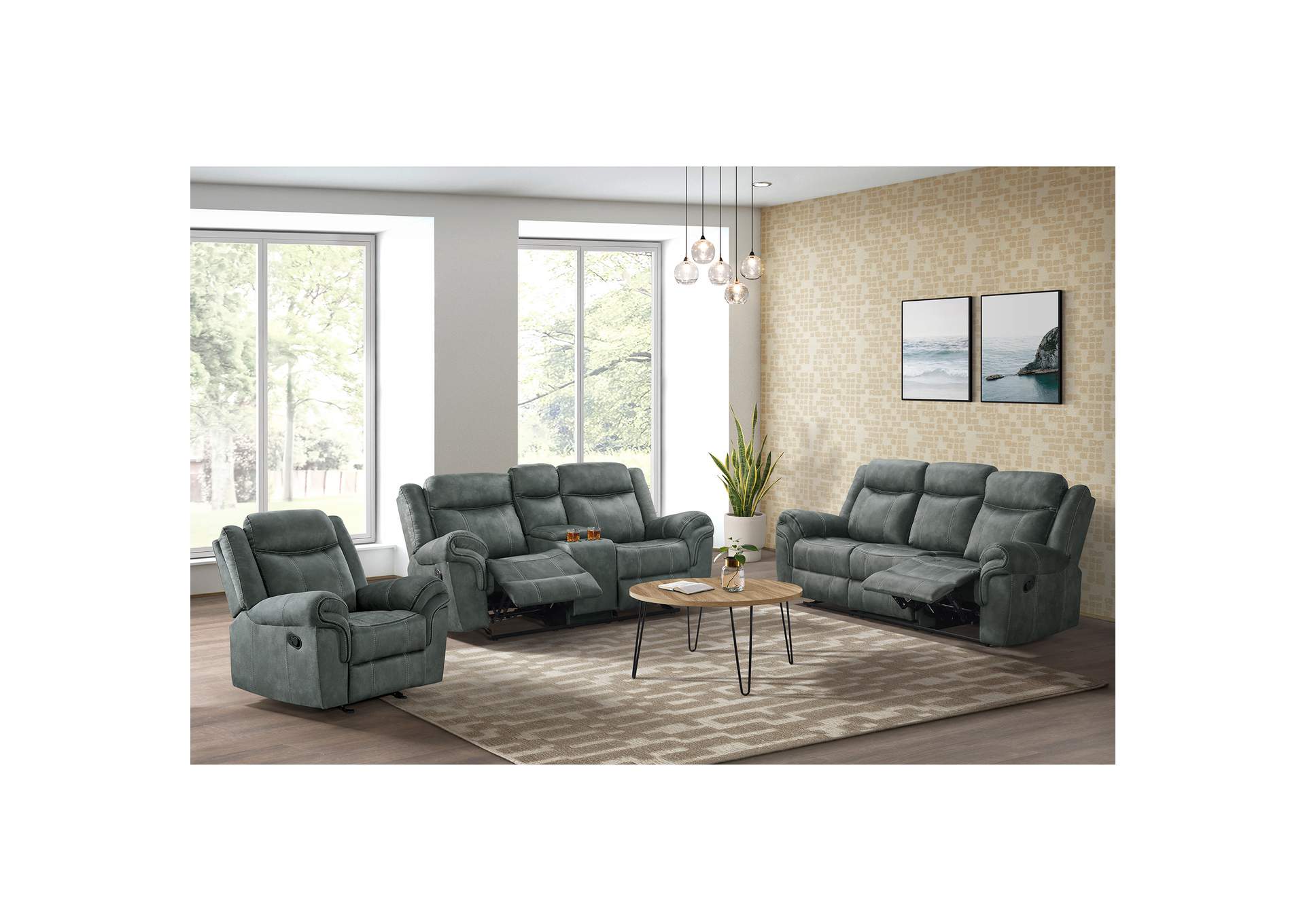 Sorrento 3 Piece Living Room Set In Fb367 Charcoal - Sofa Loveseat Recliner image 1