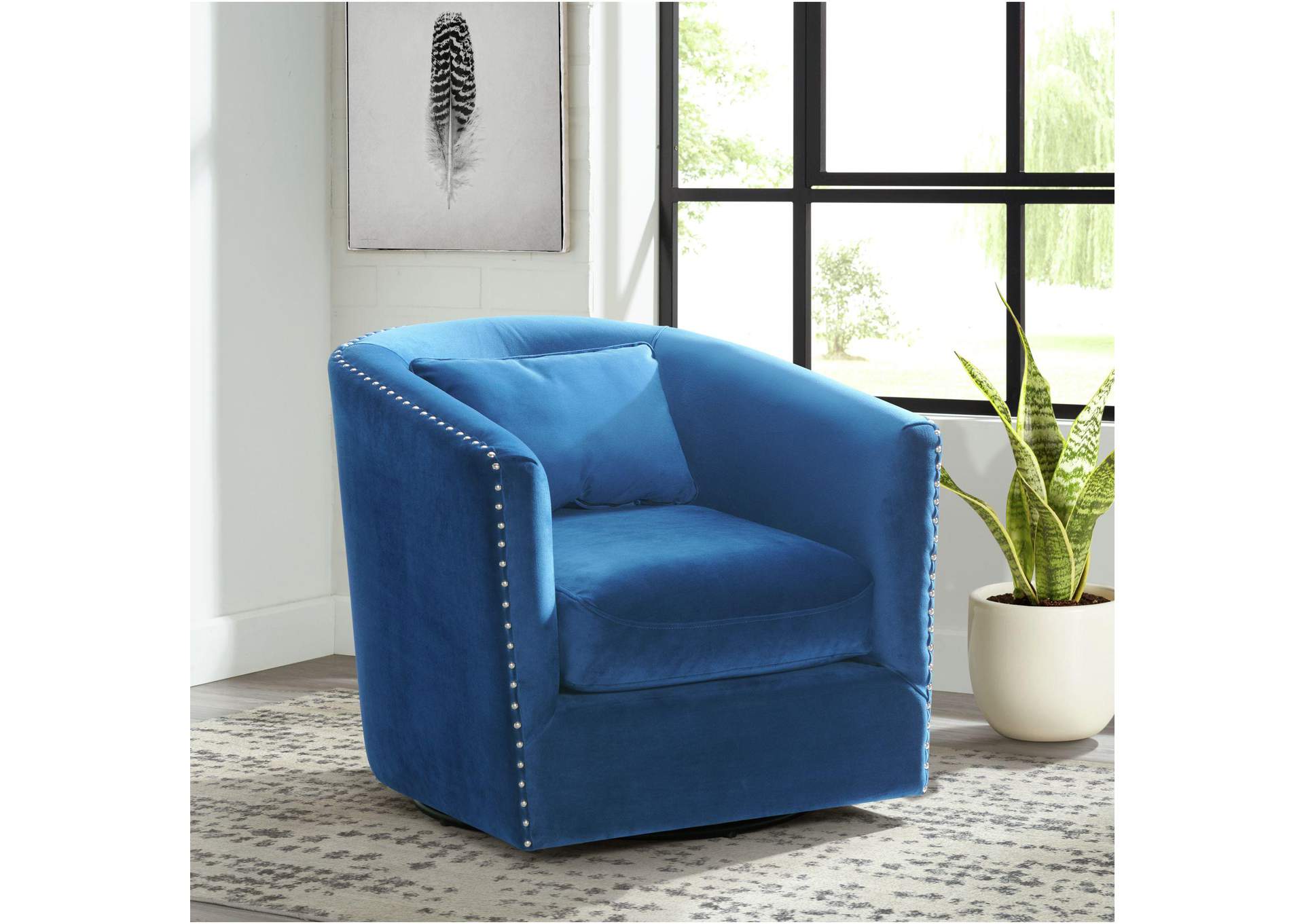 Stanton Swivel Chair In Royale Cobalt With Nails - 3A image 1