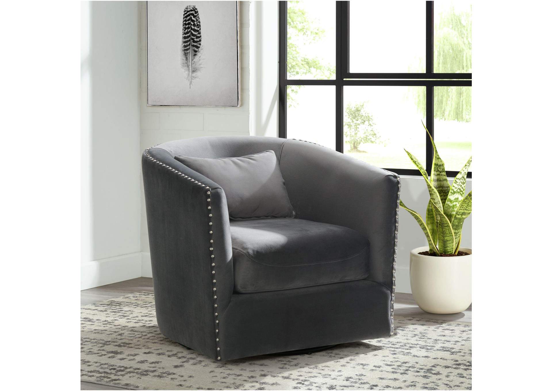 Stanton Swivel Chair In Royale Grey With Nails - 3A image 1