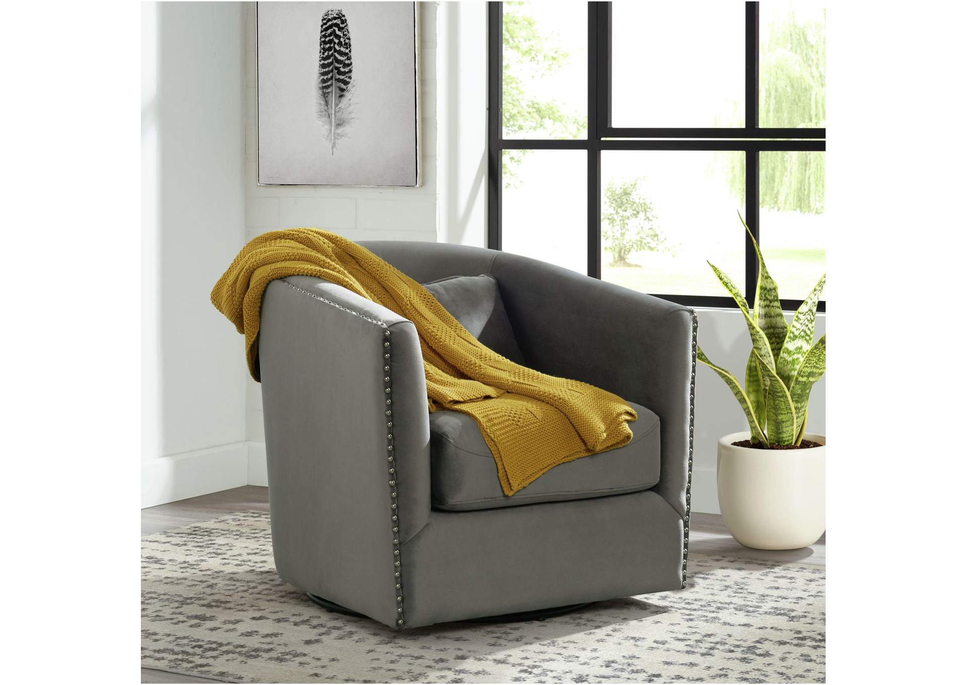 Stanton Swivel Chair In Mercer Grey With Nails image 1