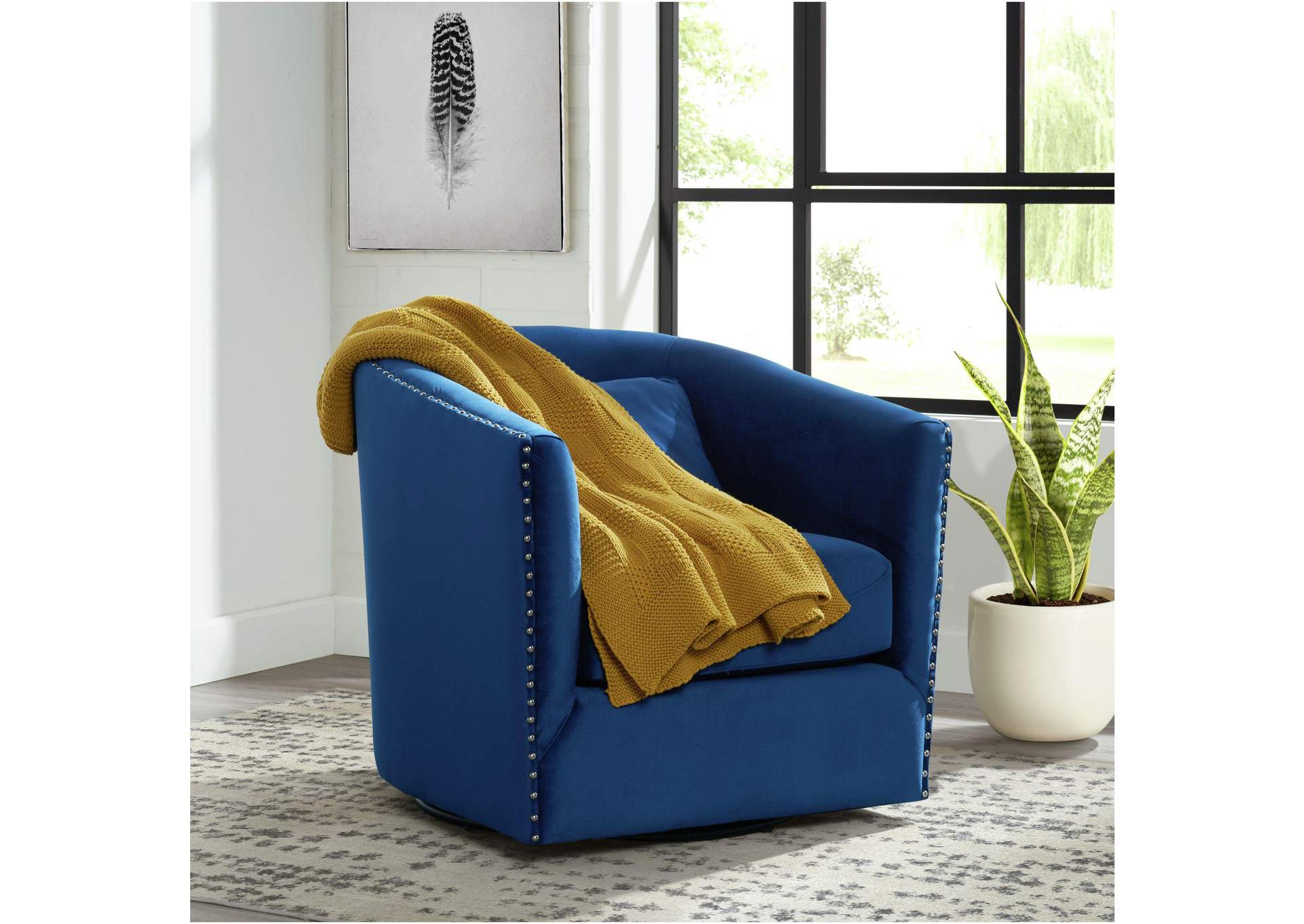 Stanton Swivel Chair In Mercer Navy With Nails image 1