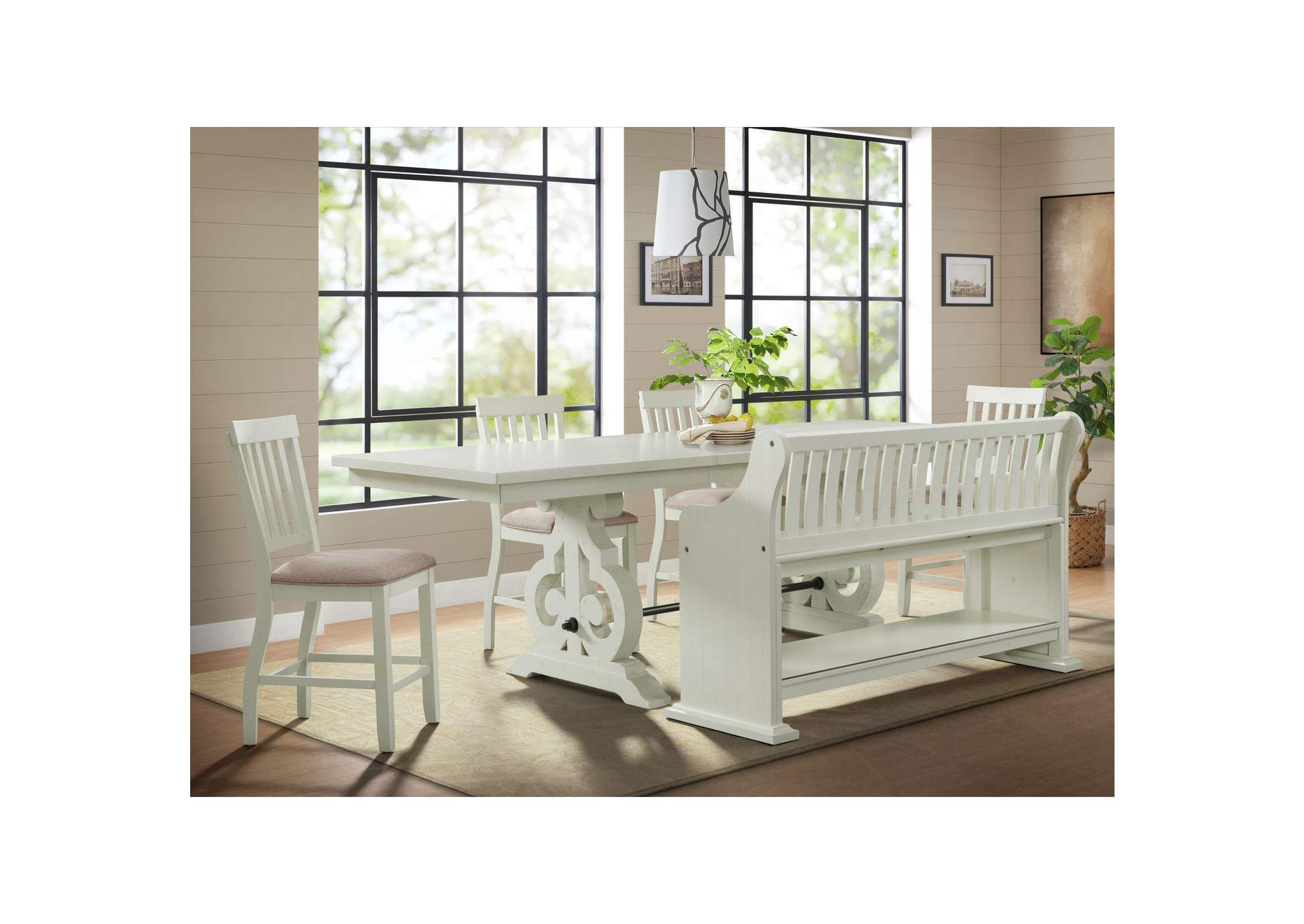Stone Counter Pew Bench In White image 1