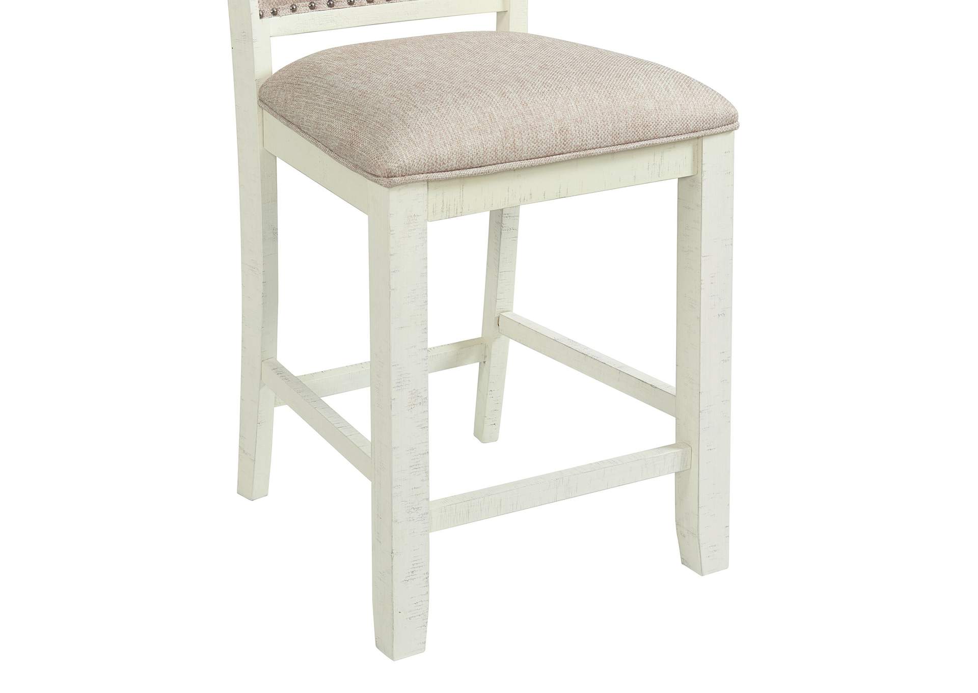 Stone 5 Piece Counter Height Dining Set In White - Table Four Fabric Swirl Back Chairs