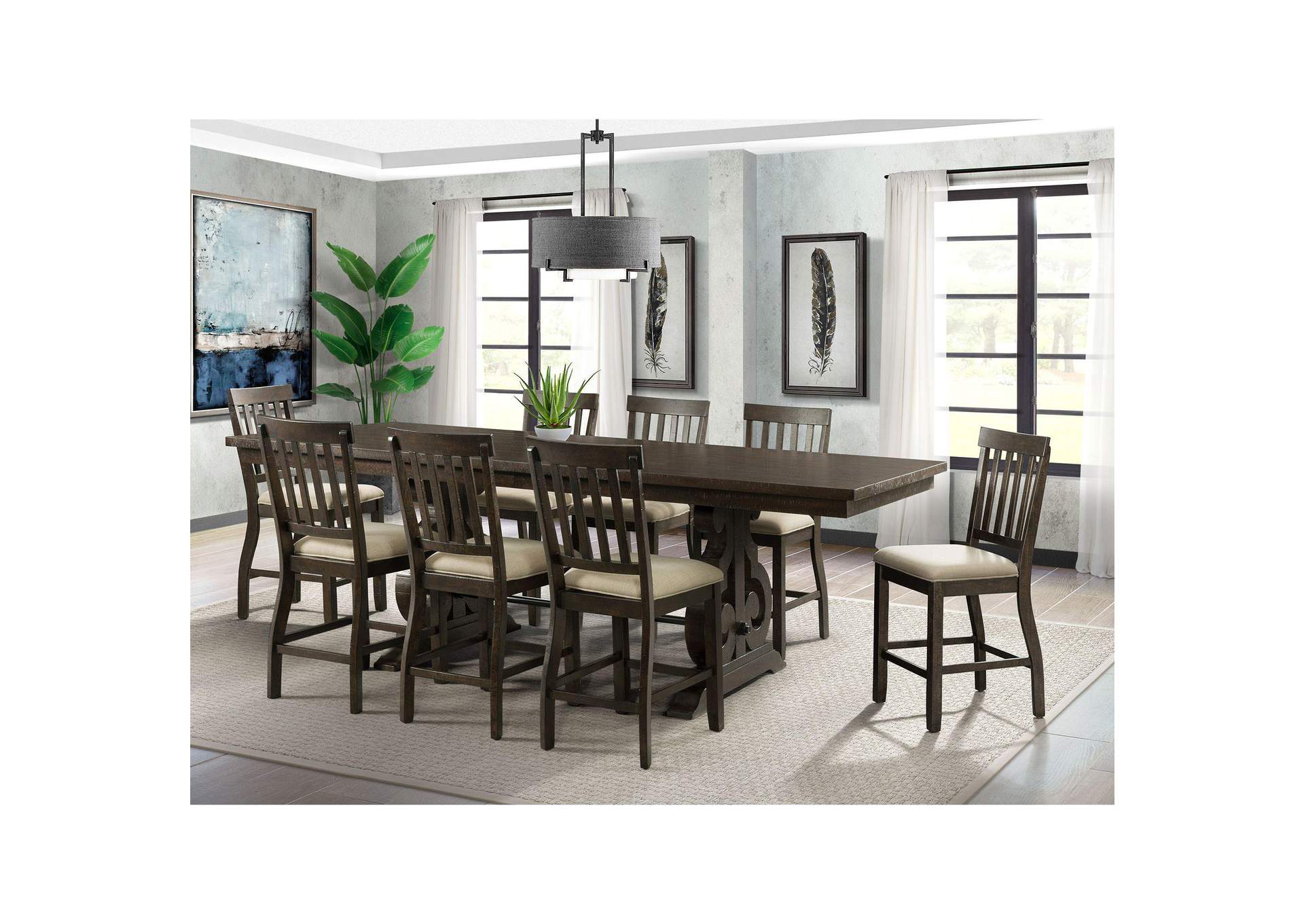 Stone Counter Wooden Slat Back Counter Side Chair Charcoal 2 Per Pack image 1
