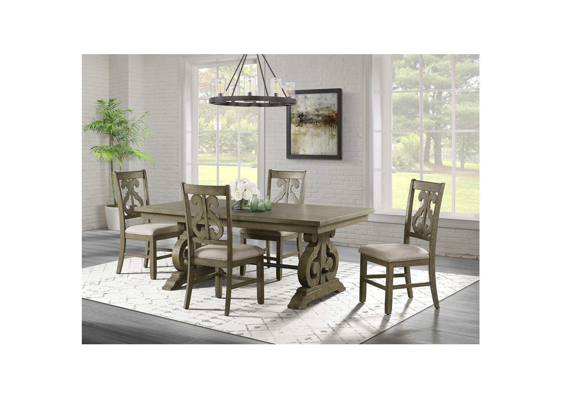 Stone Wooden Swirl Back Side Chair Chair Gray Finish 2 Per Pack image 1