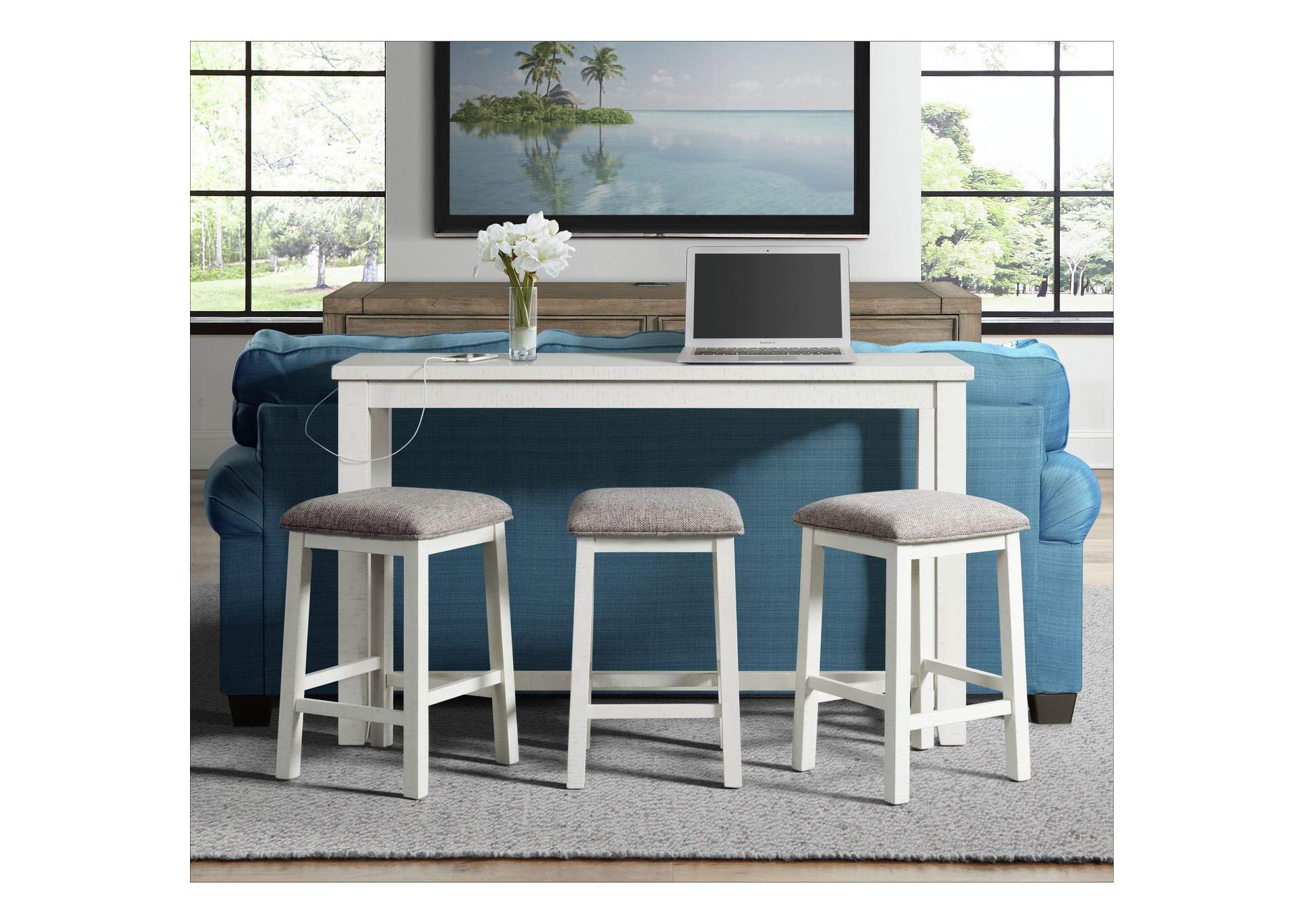 Stone Occasional Bar Table Single Pack In White Table Three Stools image 1
