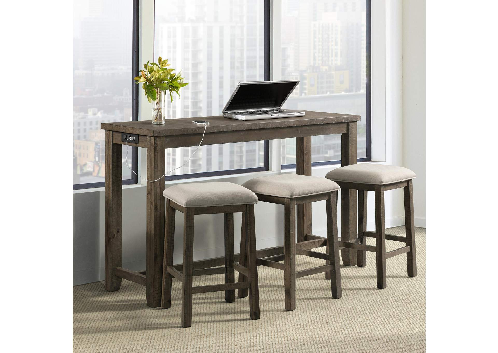 Stone Occasional Bar Table Single Pack Gray Finish Table Three Stools image 1