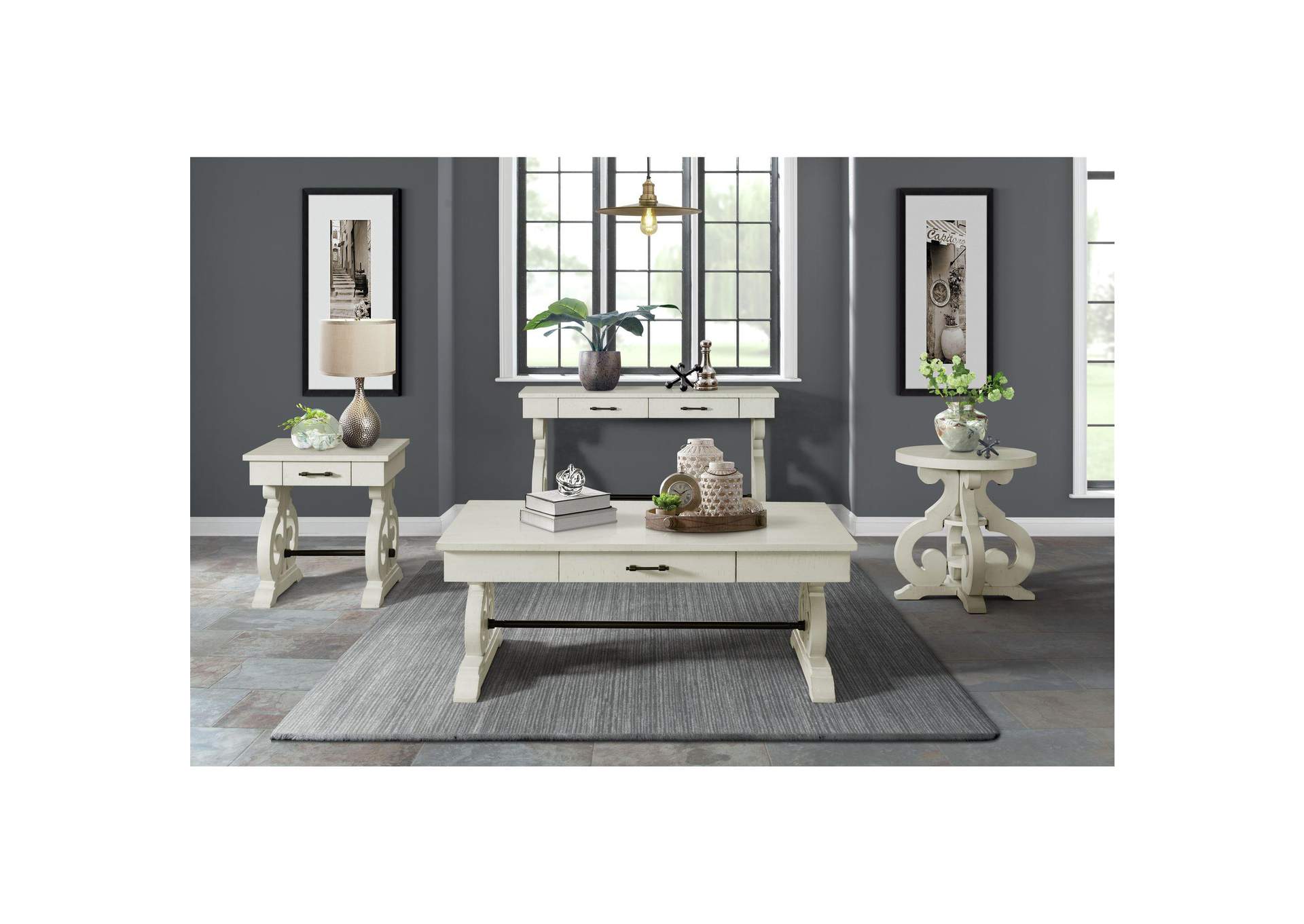 Stone Occasional Sofa Table In White image 1