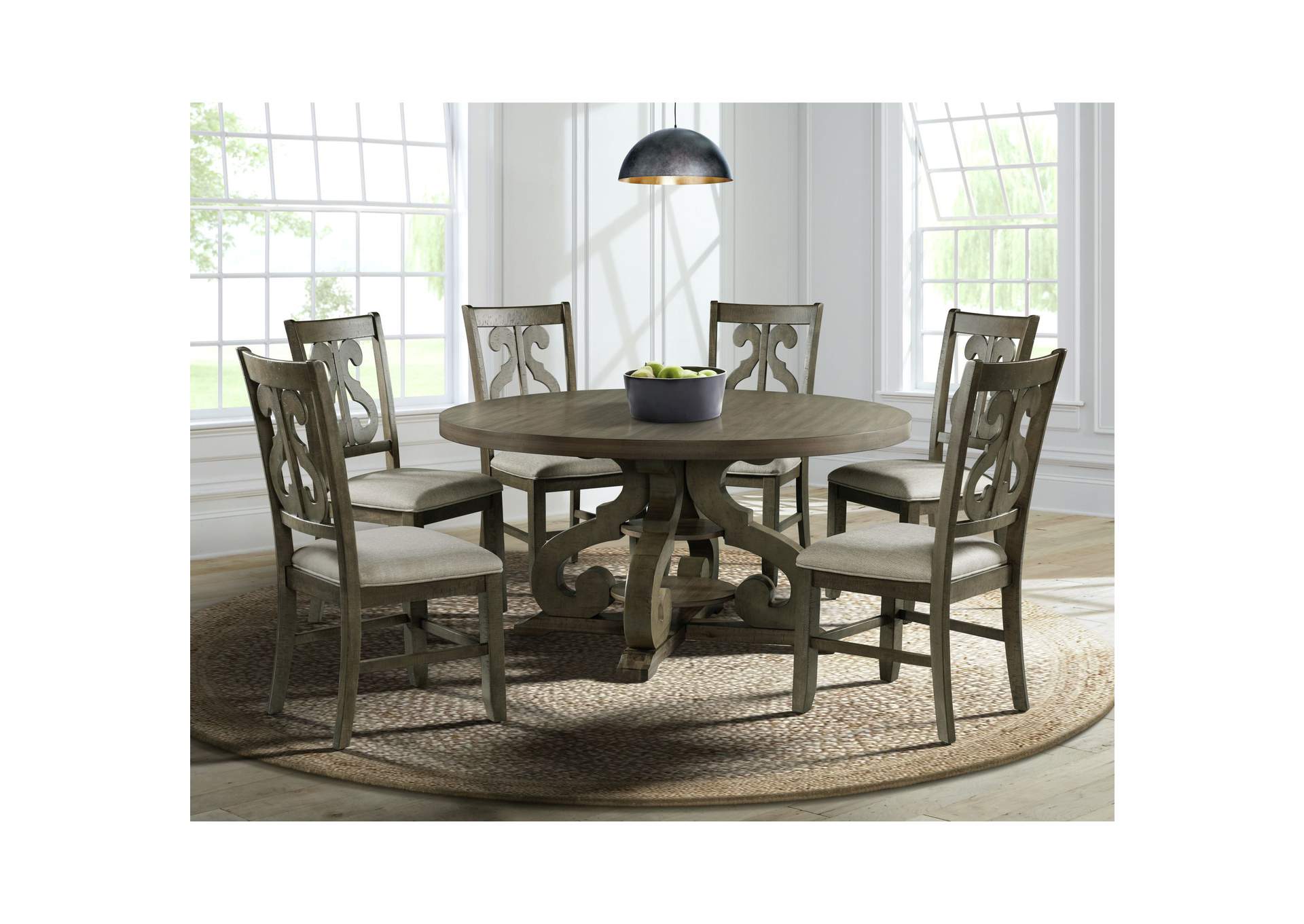 Stone Round 7 Piece Dining Set - Round Table 6 Chairs