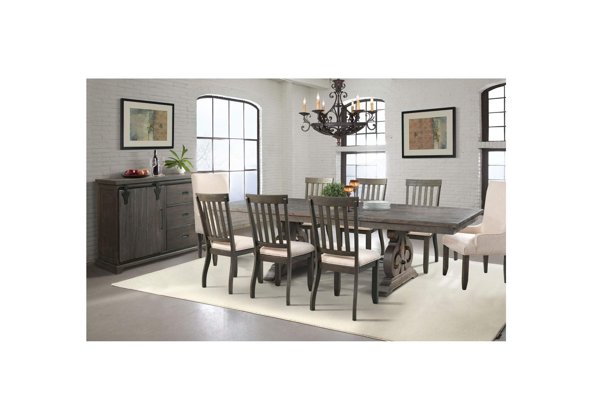 Stone Dining 10 Piece Set - Table 6 Side Chairs 2 Parson Chairs Server image 1