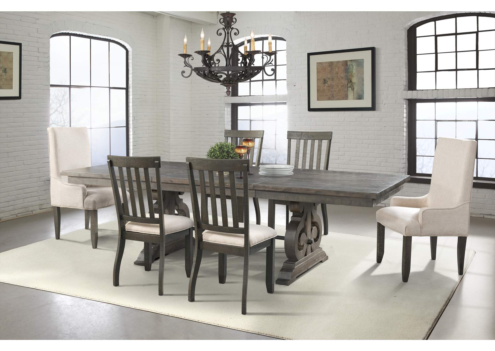 Stone Dining 7 Piece Set - Table 4 Side Chairs 2 Parson Chairs image 1