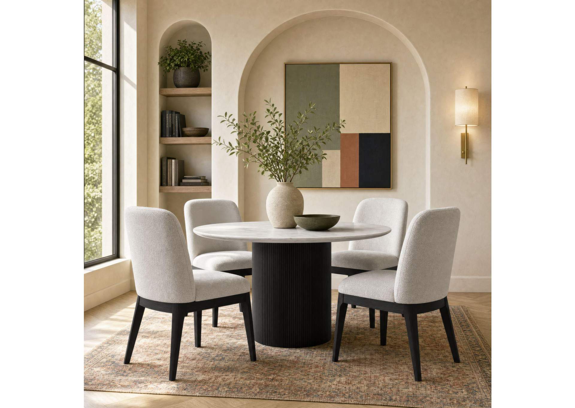 Sylvie Dining Side Chair With White Fabric In Black With Grain 2 Per Carton image 1