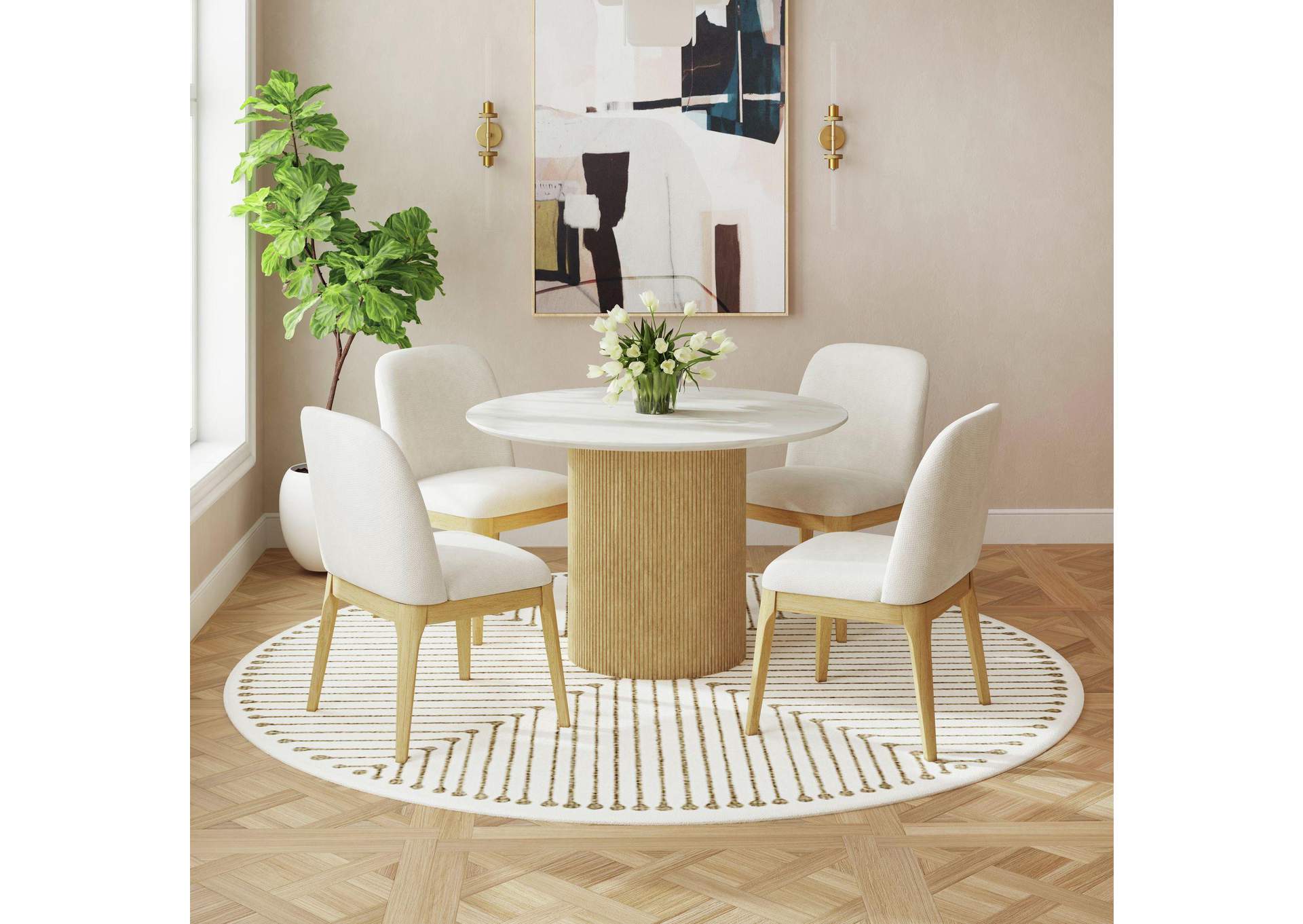 Sylvie Dining Side Chair With White Fabric In Natural 2 Per Carton image 1