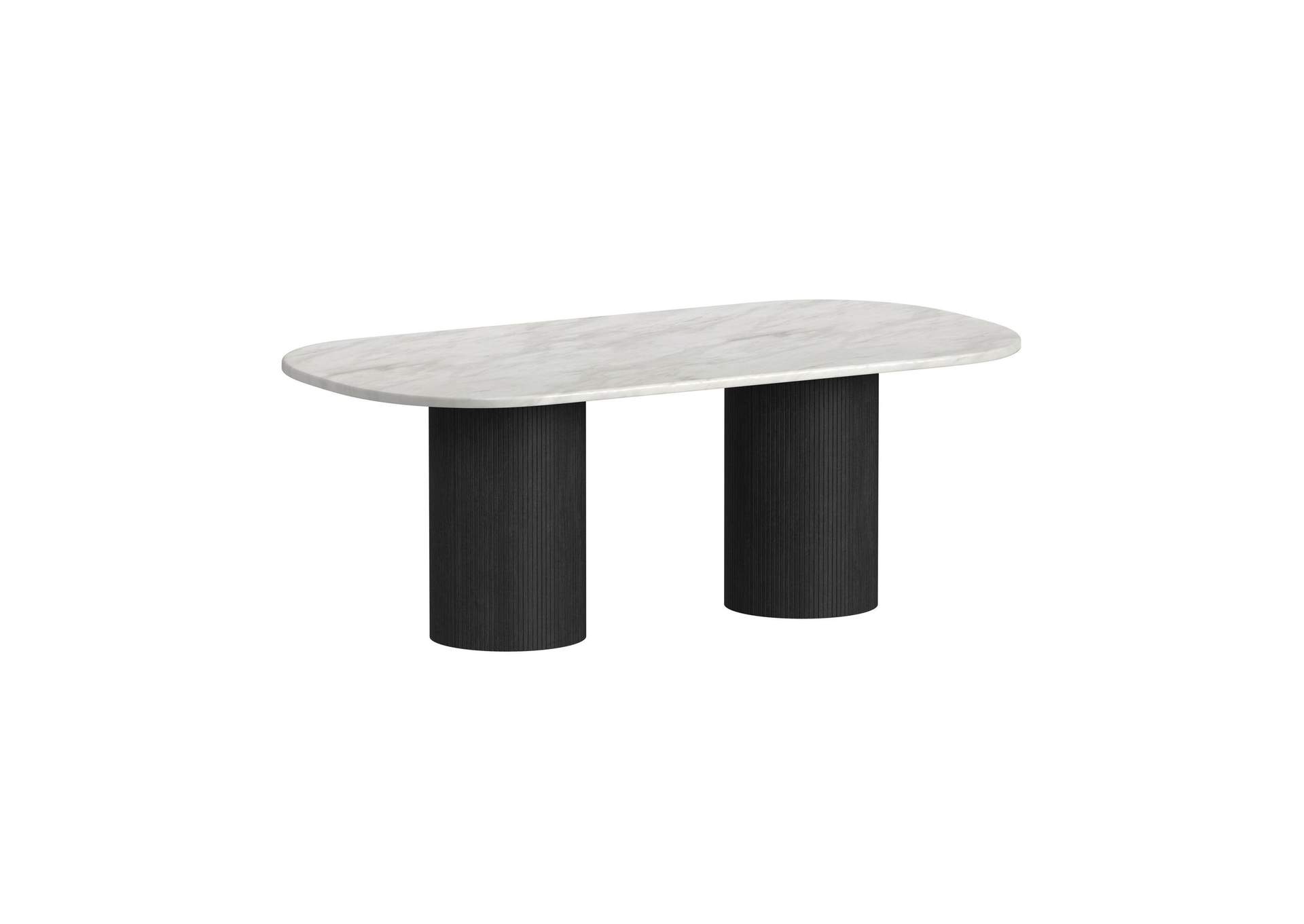 Sylvie Oval Dining Table With White Faux Marble Top In Black With Grain image 6
