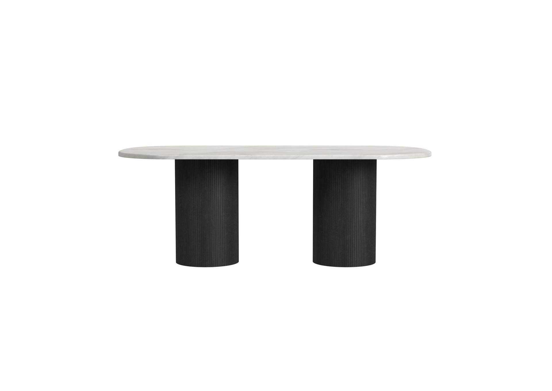 Sylvie Oval Dining Table With White Faux Marble Top In Black With Grain image 7