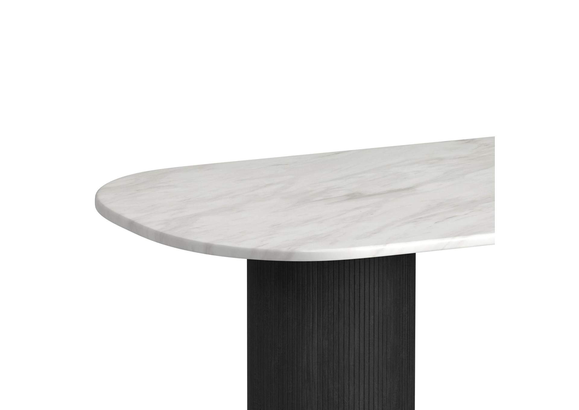 Sylvie Oval Dining Table With White Faux Marble Top In Black With Grain image 3