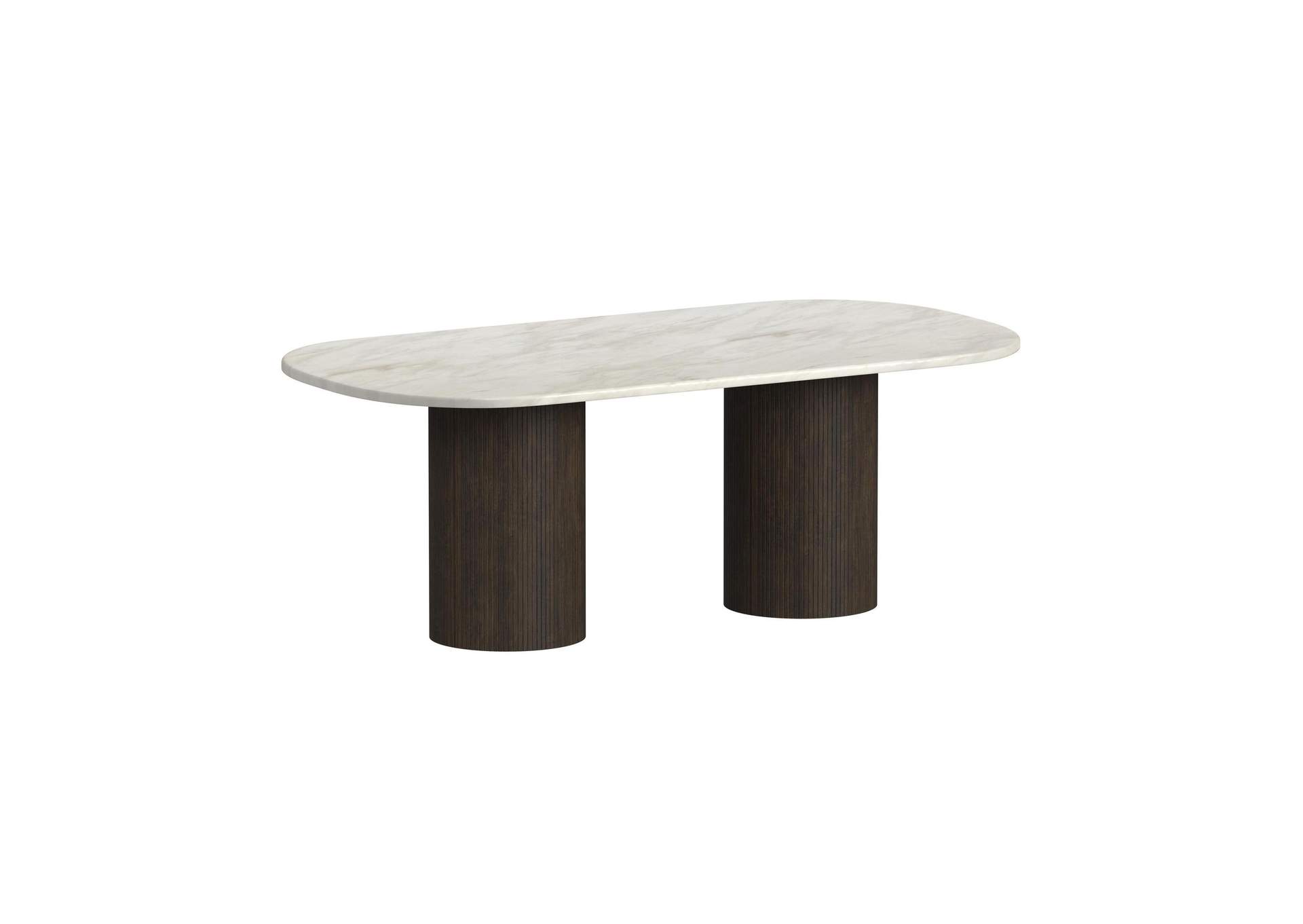 Sylvie Oval Dining Table With White Faux Marble Top In Dark Brown image 6