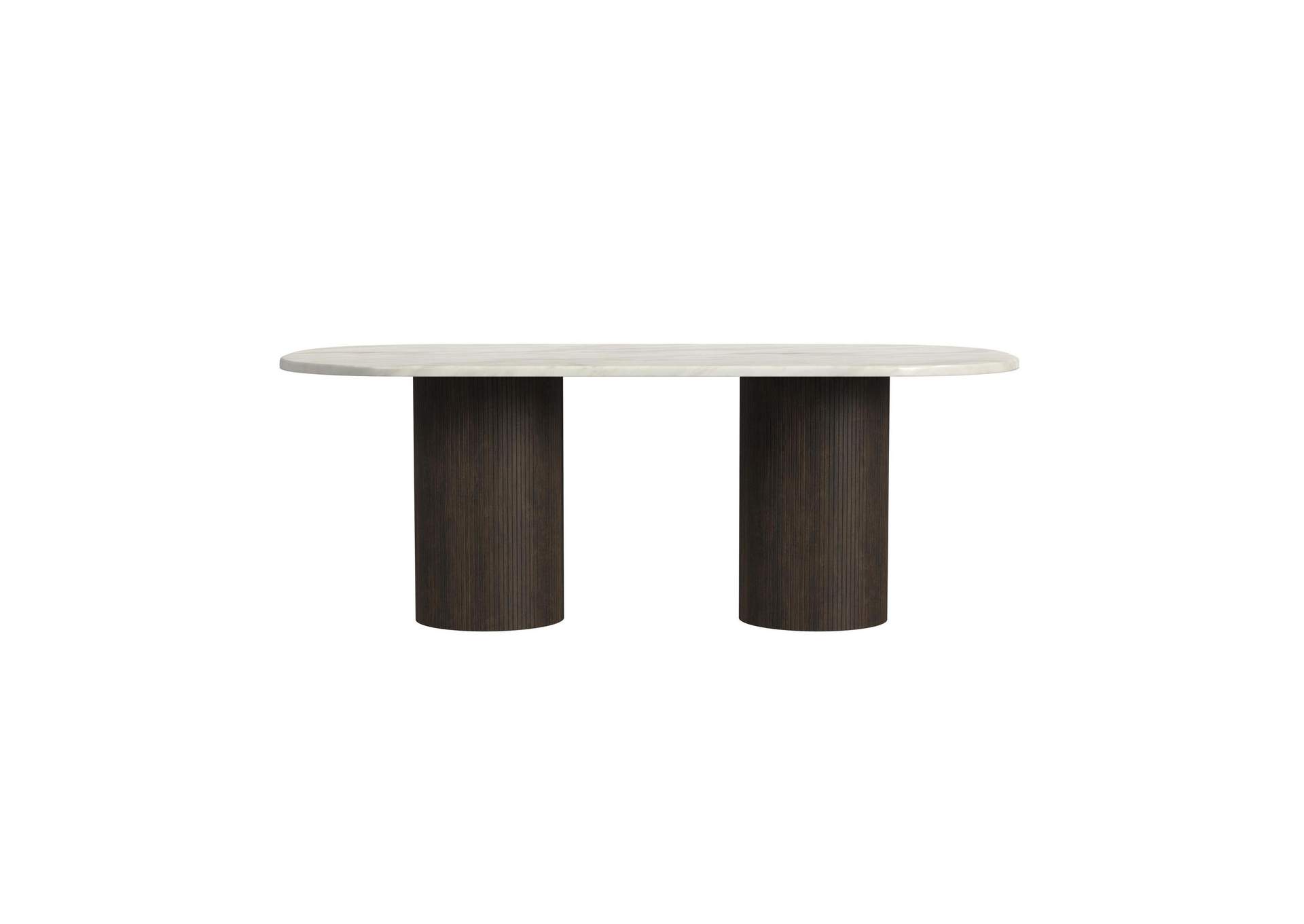 Sylvie Oval Dining Table With White Faux Marble Top In Dark Brown image 7