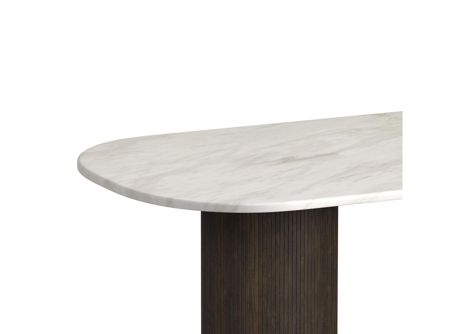 Sylvie Oval Dining Table With White Faux Marble Top In Dark Brown image 3