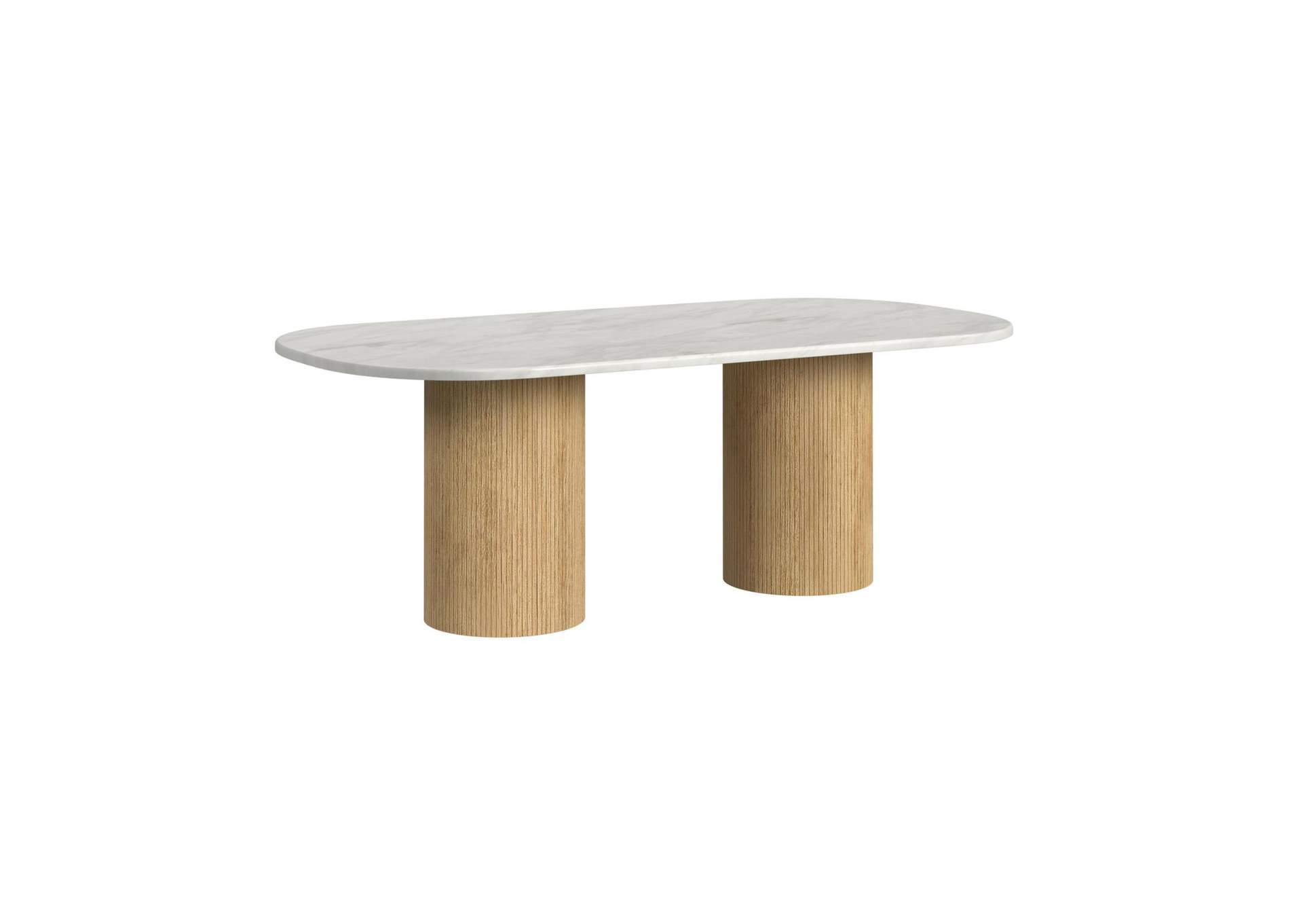 Sylvie Oval Dining Table With White Faux Marble Top In Natural image 6