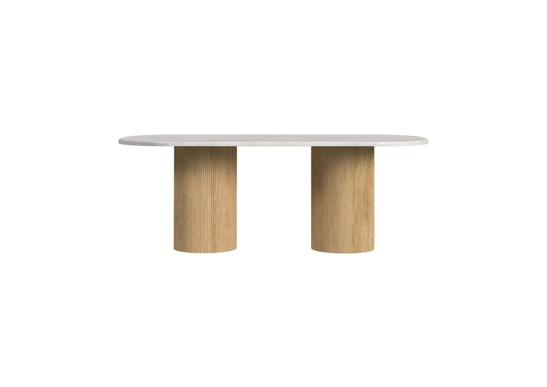 Sylvie Oval Dining Table With White Faux Marble Top In Natural image 7
