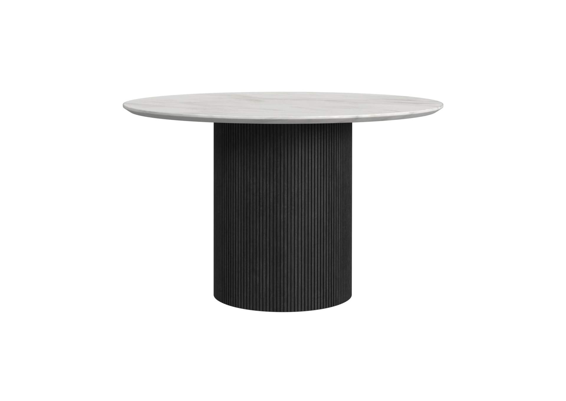 Sylvie Round Dining Table With White Faux Marble Top In Black With Grain image 6